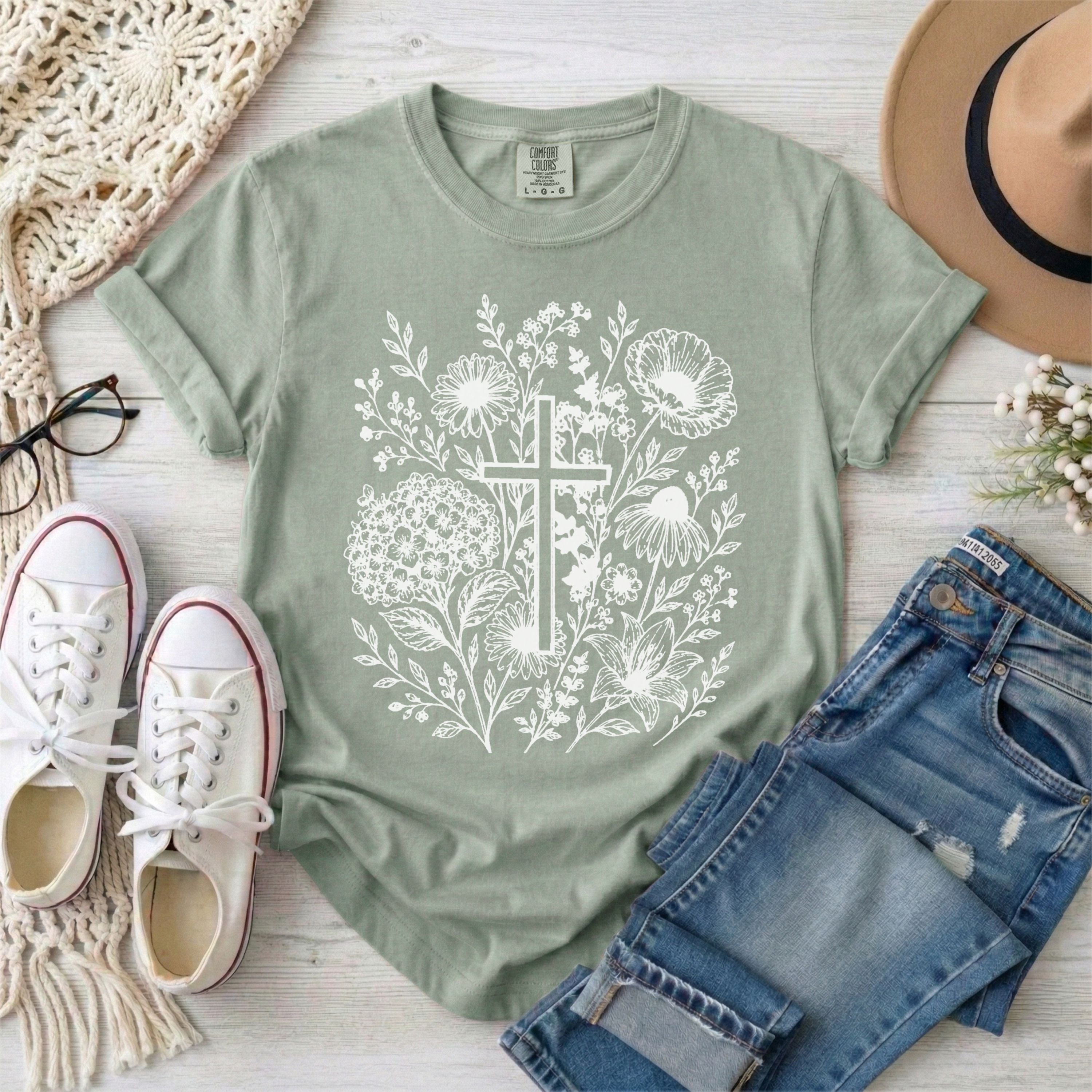 Wildflowers and Cross Christian T-Shirt