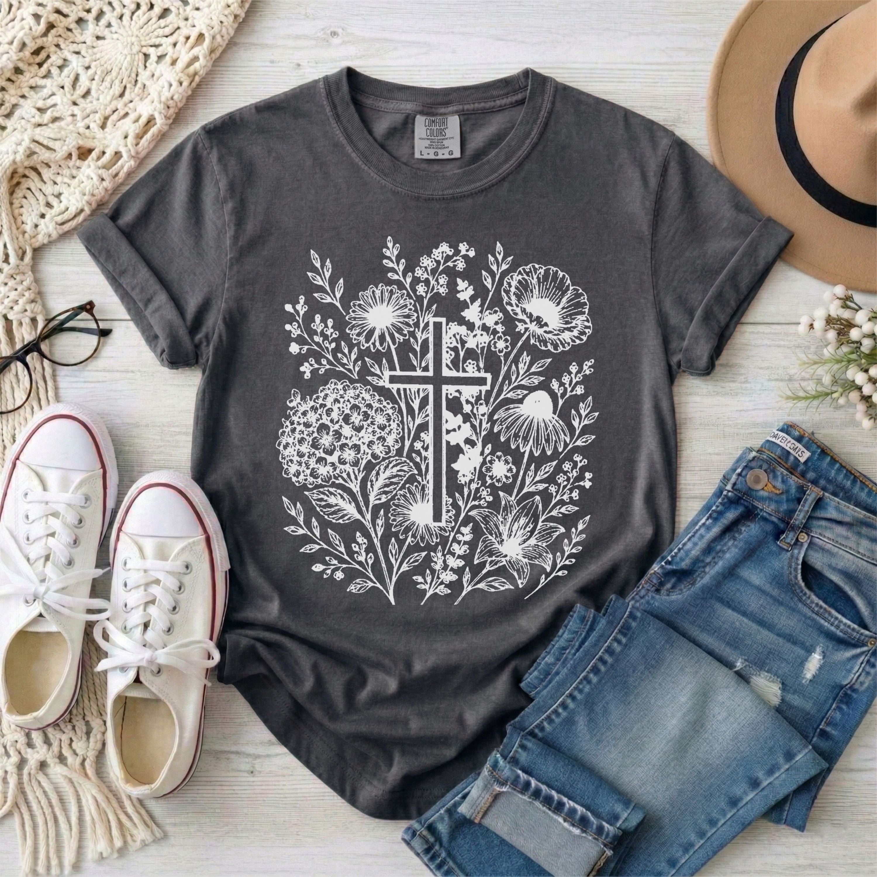 Wildflowers and Cross Christian T-Shirt