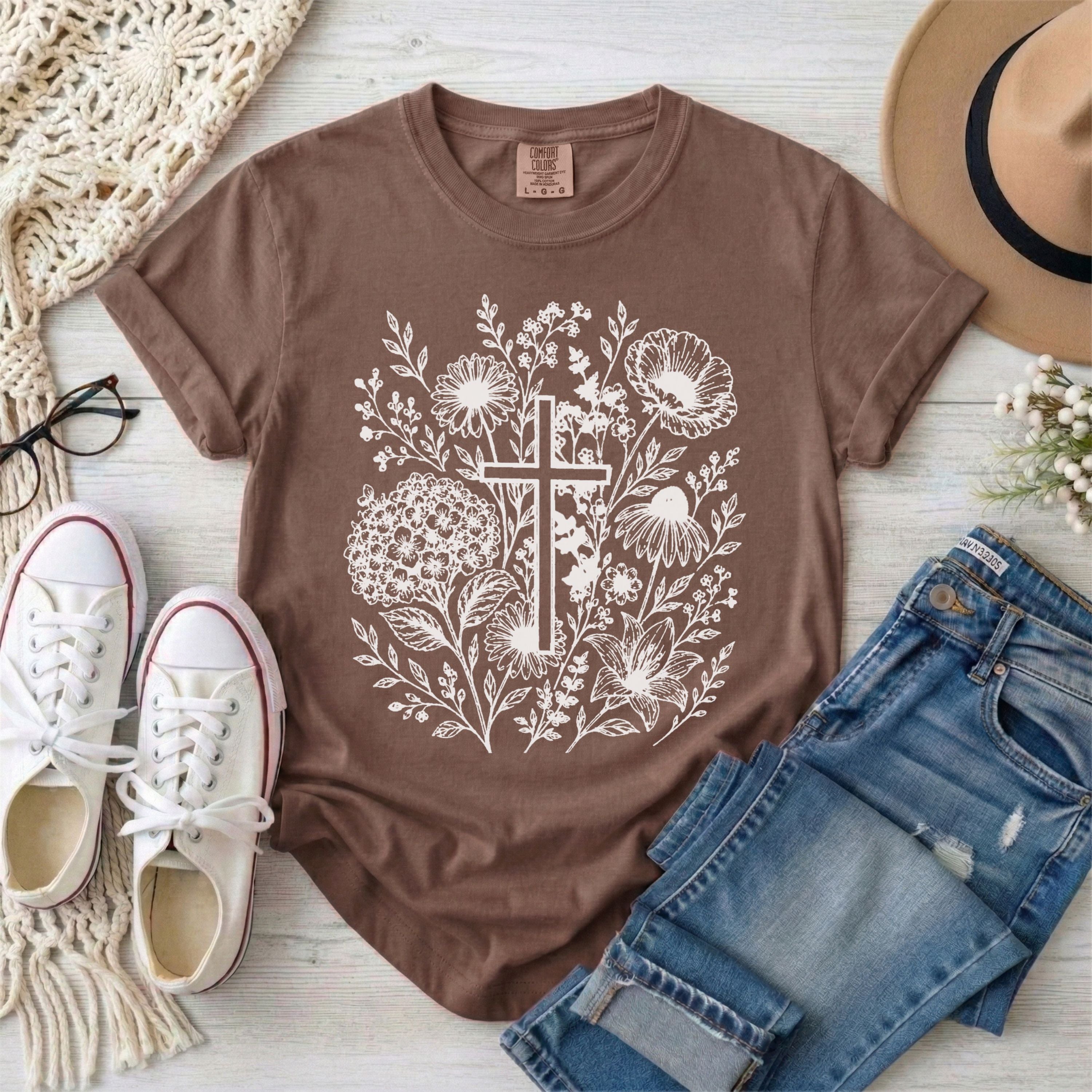 Wildflowers and Cross Christian T-Shirt