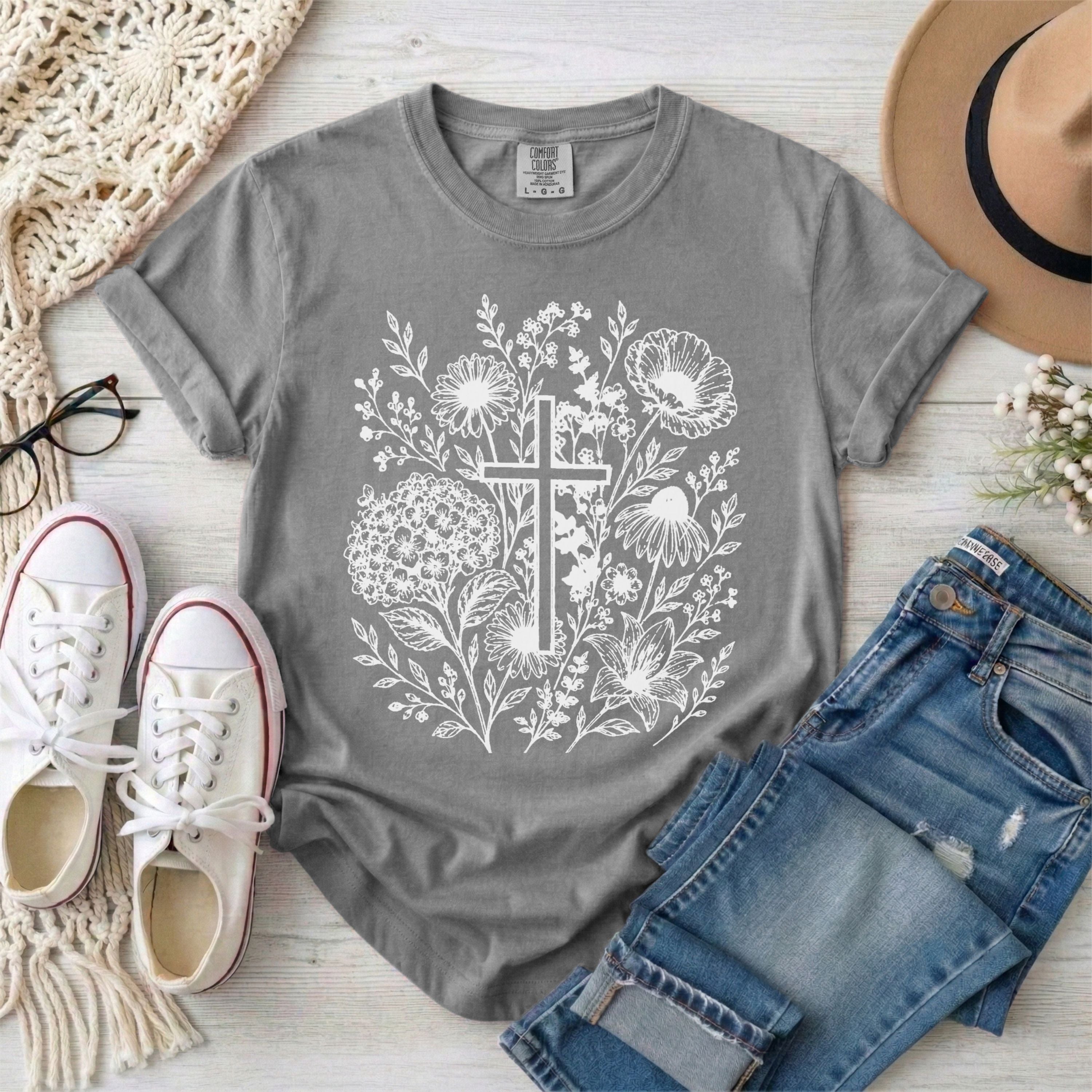 Wildflowers and Cross Christian T-Shirt