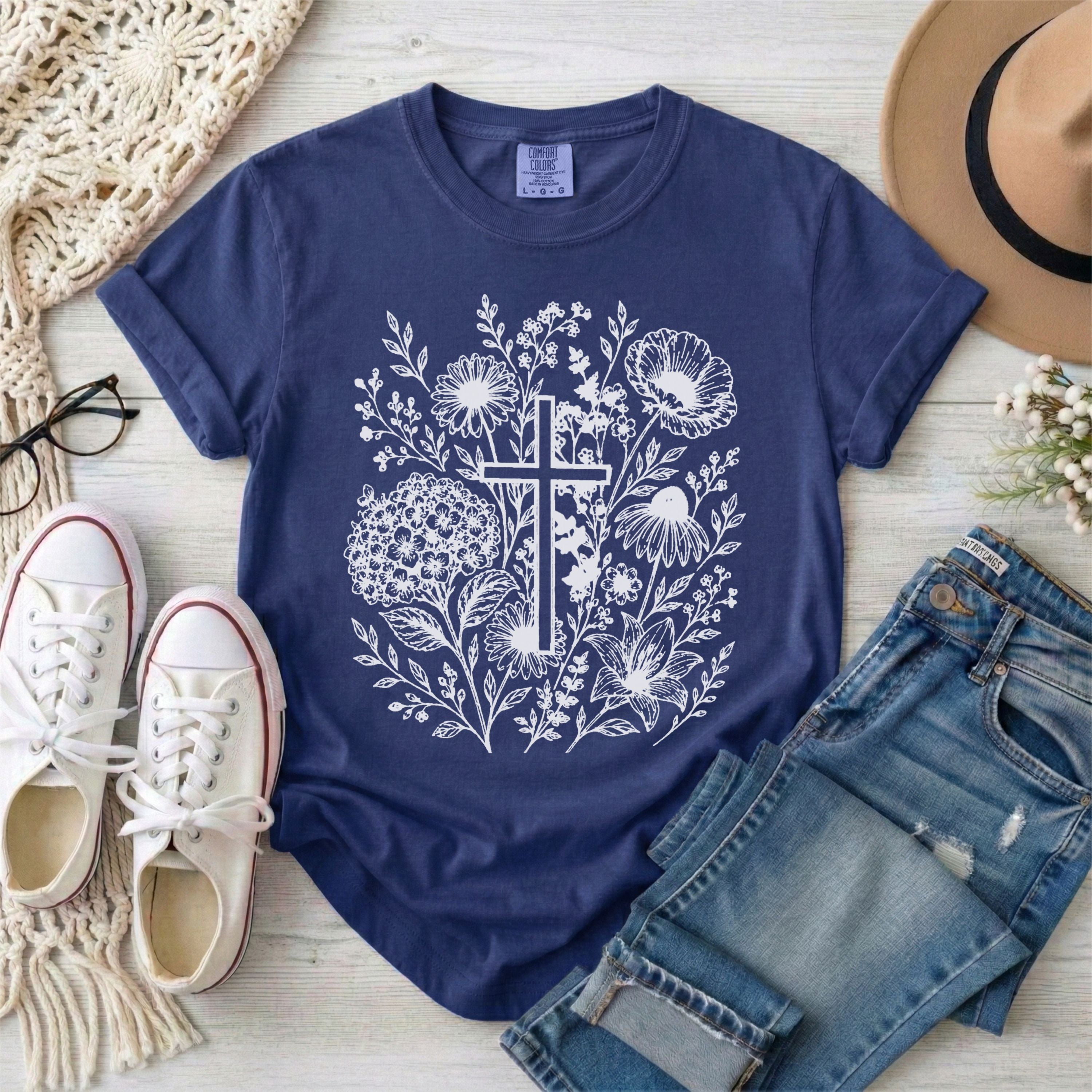 Wildflowers and Cross Christian T-Shirt