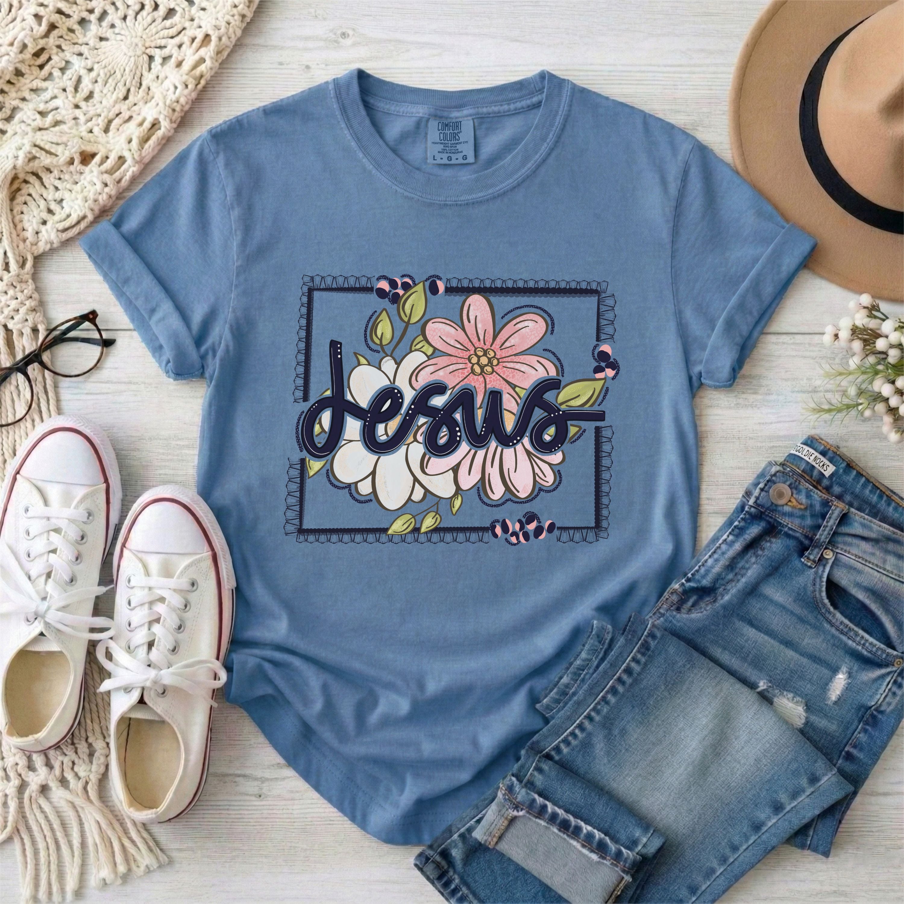 Floral Framed Jesus T-Shirt