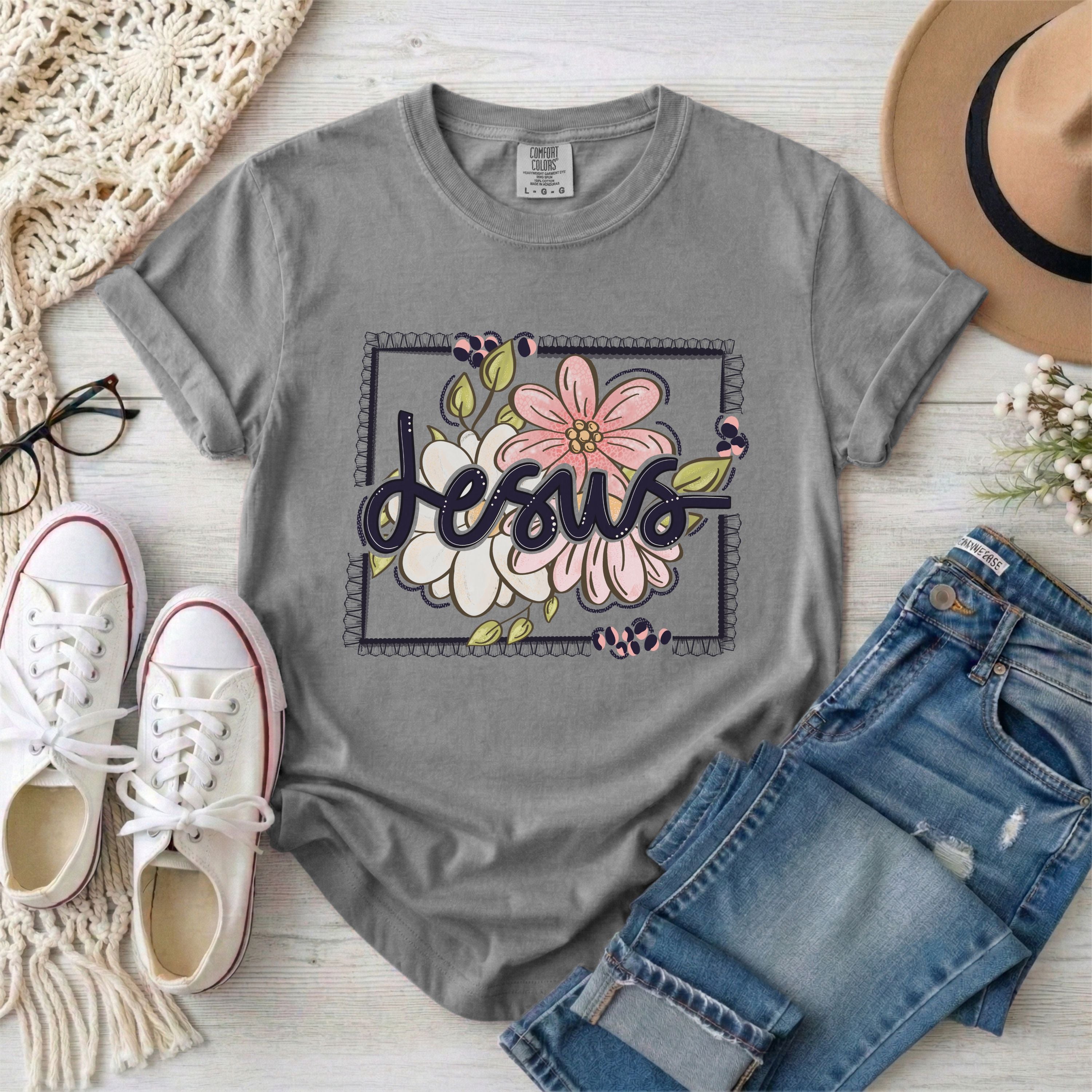 Floral Framed Jesus T-Shirt