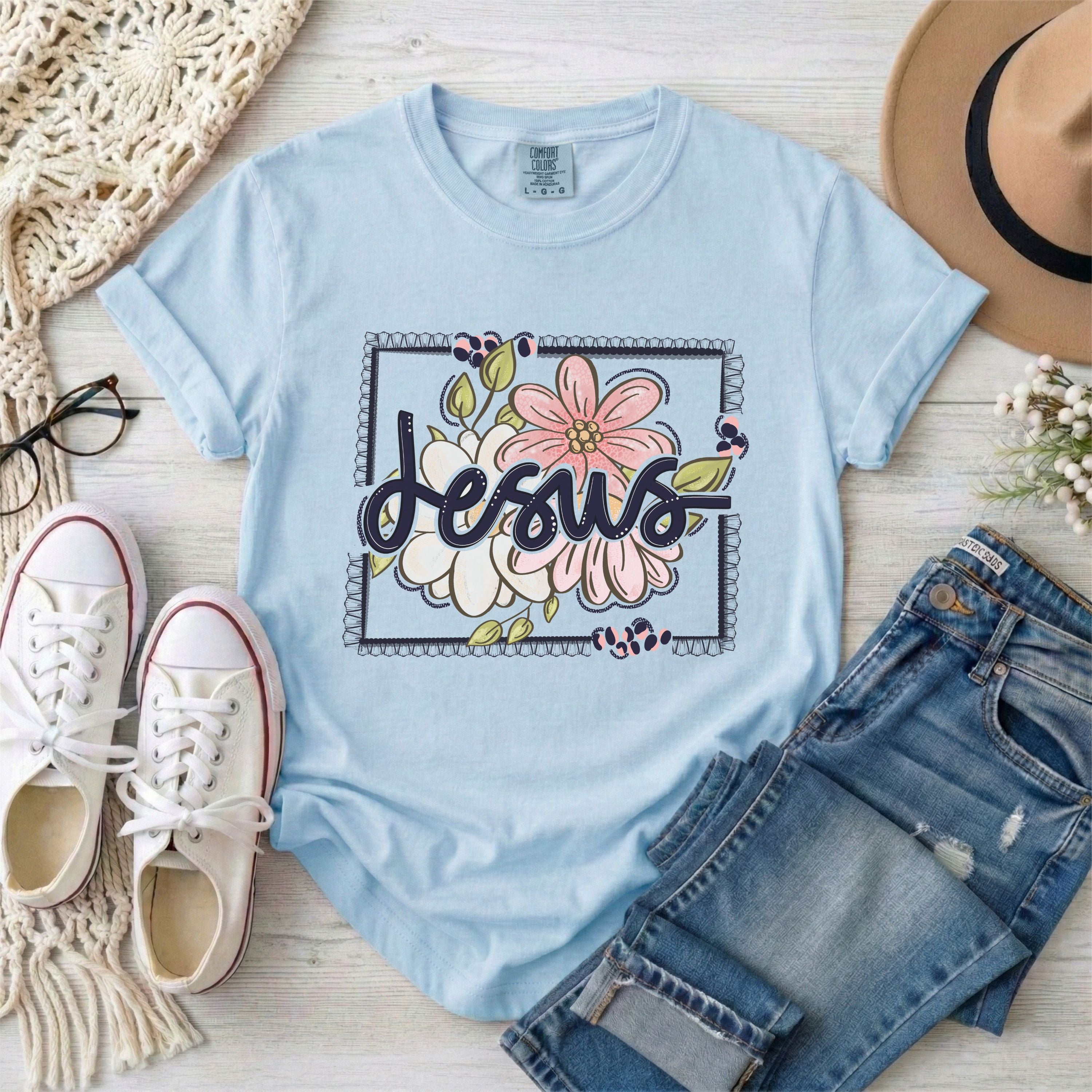 Floral Framed Jesus T-Shirt