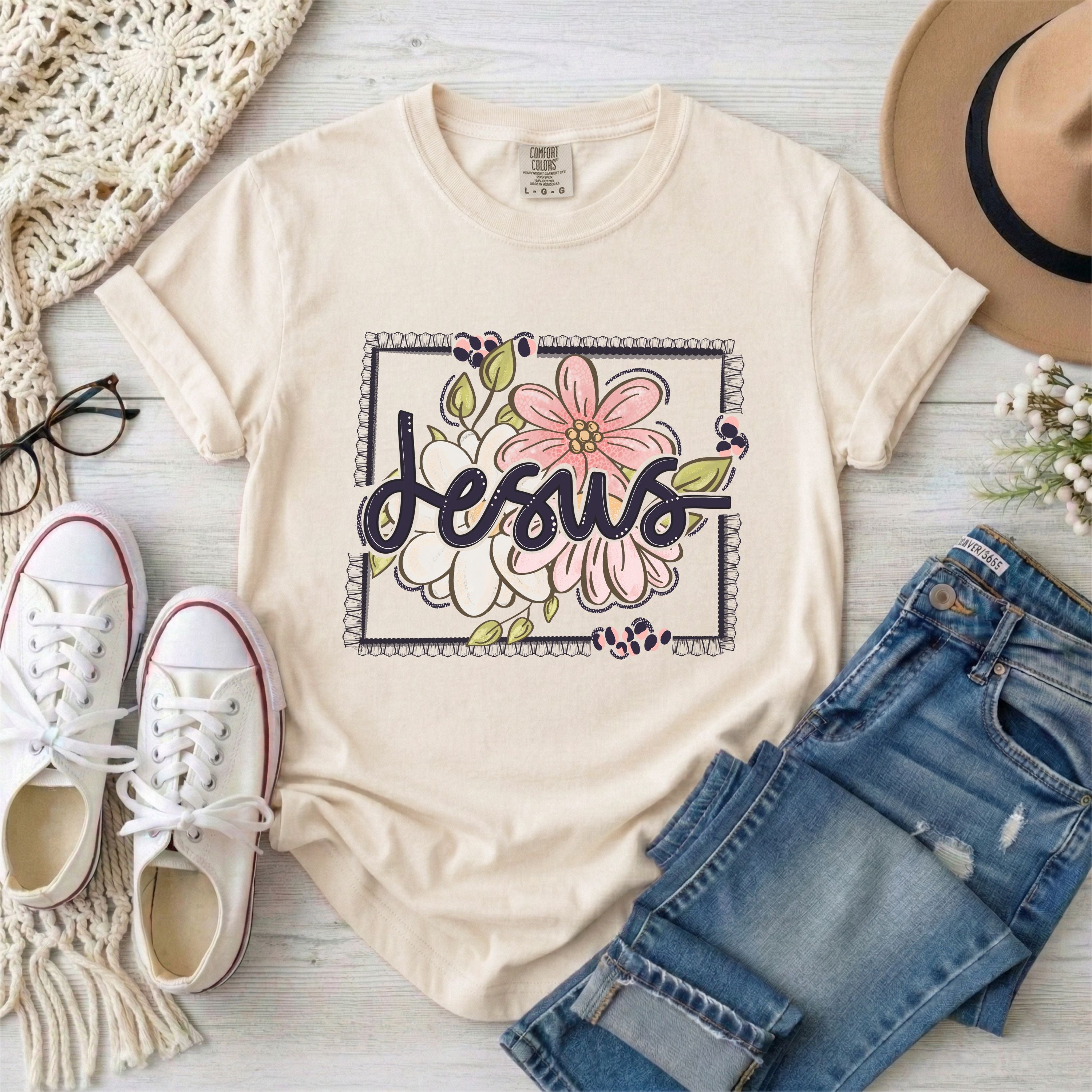 Floral Framed Jesus T-Shirt
