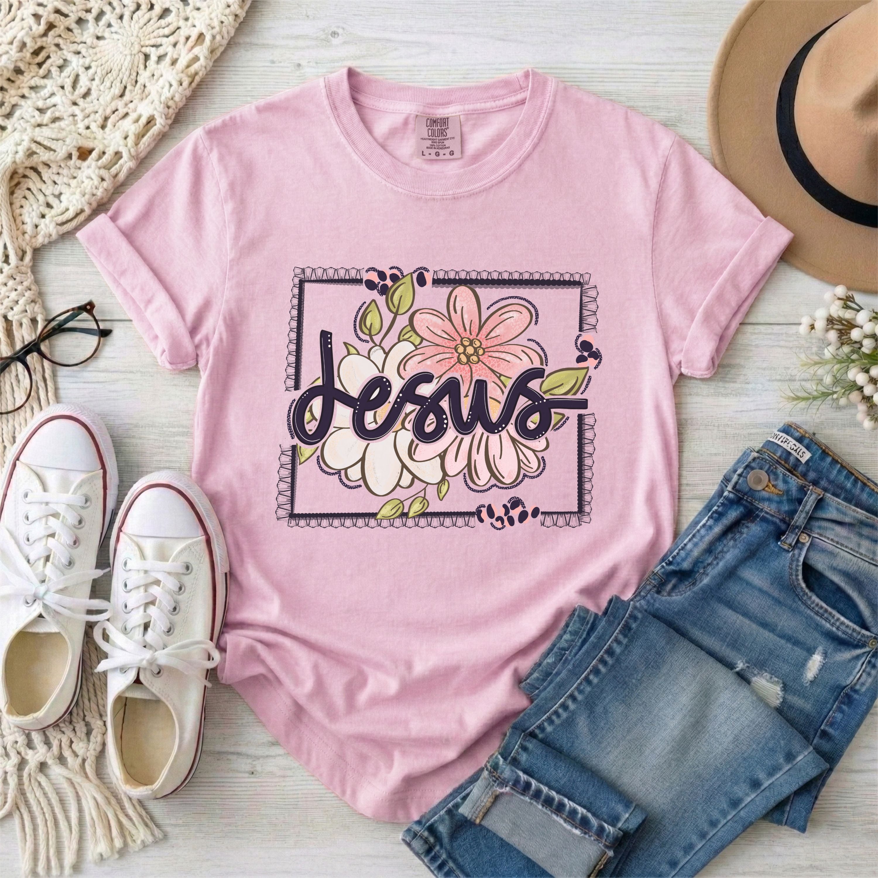 Floral Framed Jesus T-Shirt