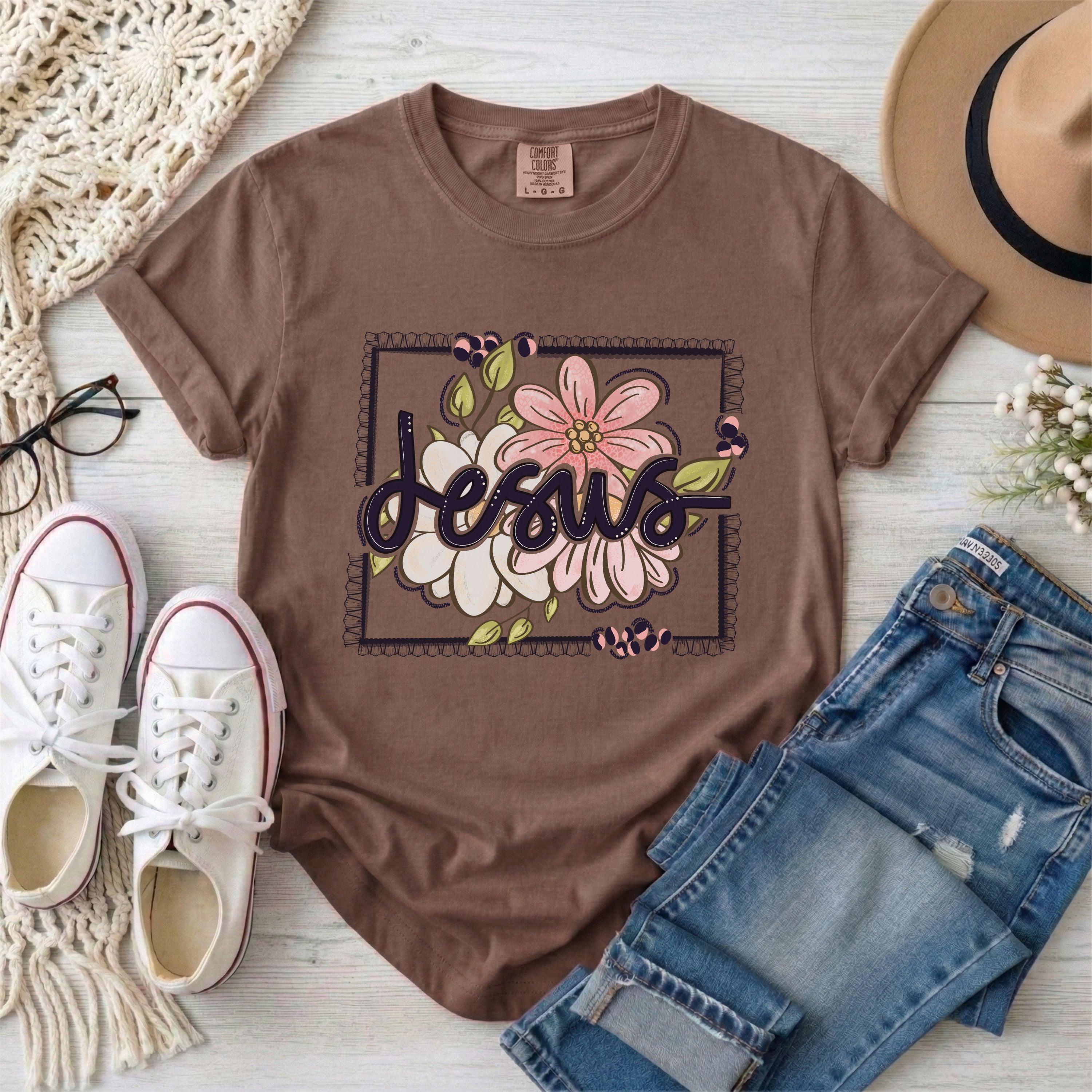 Floral Framed Jesus T-Shirt