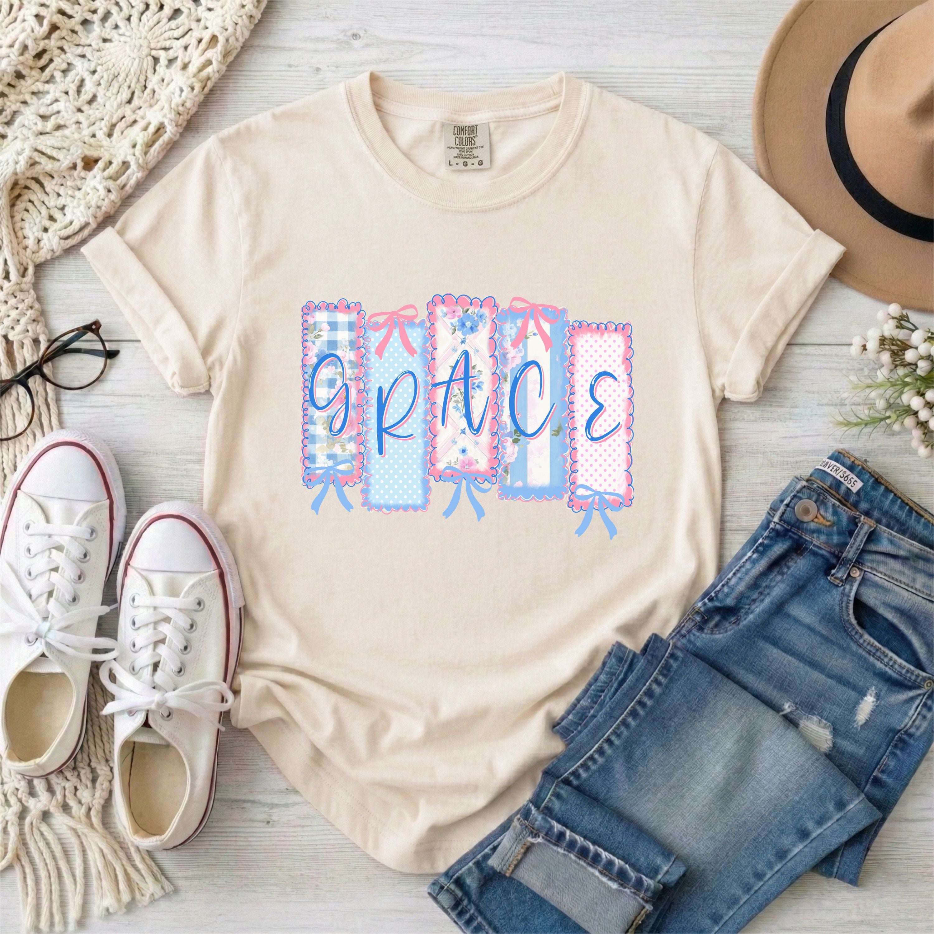 Coquette Grace Faux Patchwork T-Shirt