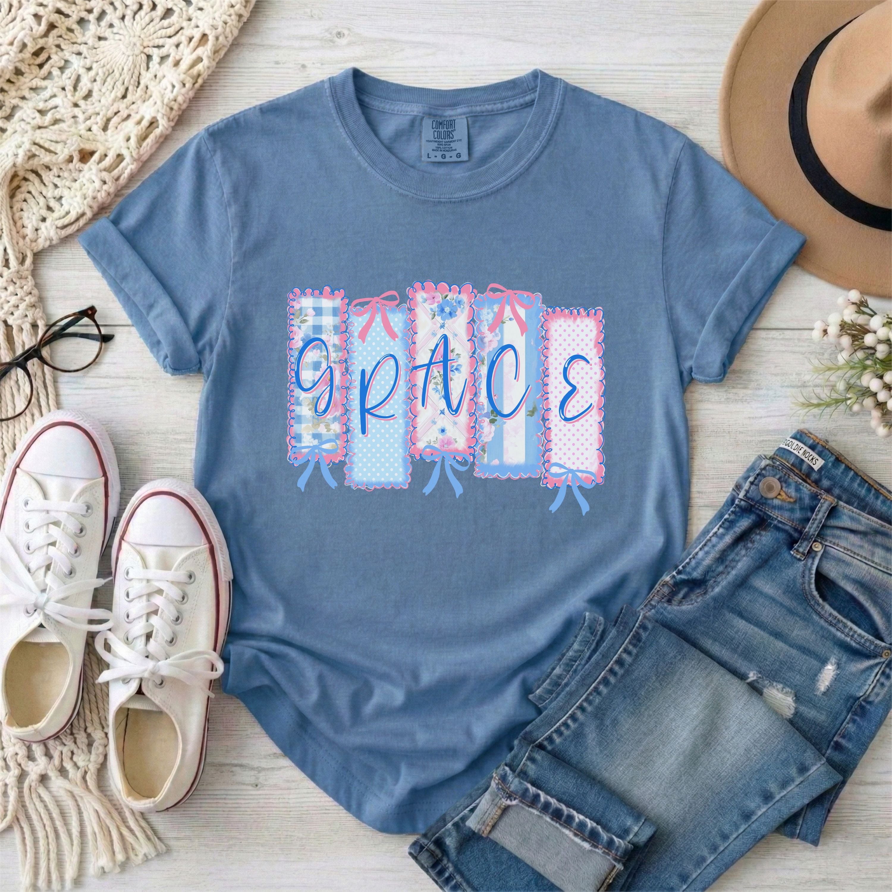 Coquette Grace Faux Patchwork T-Shirt