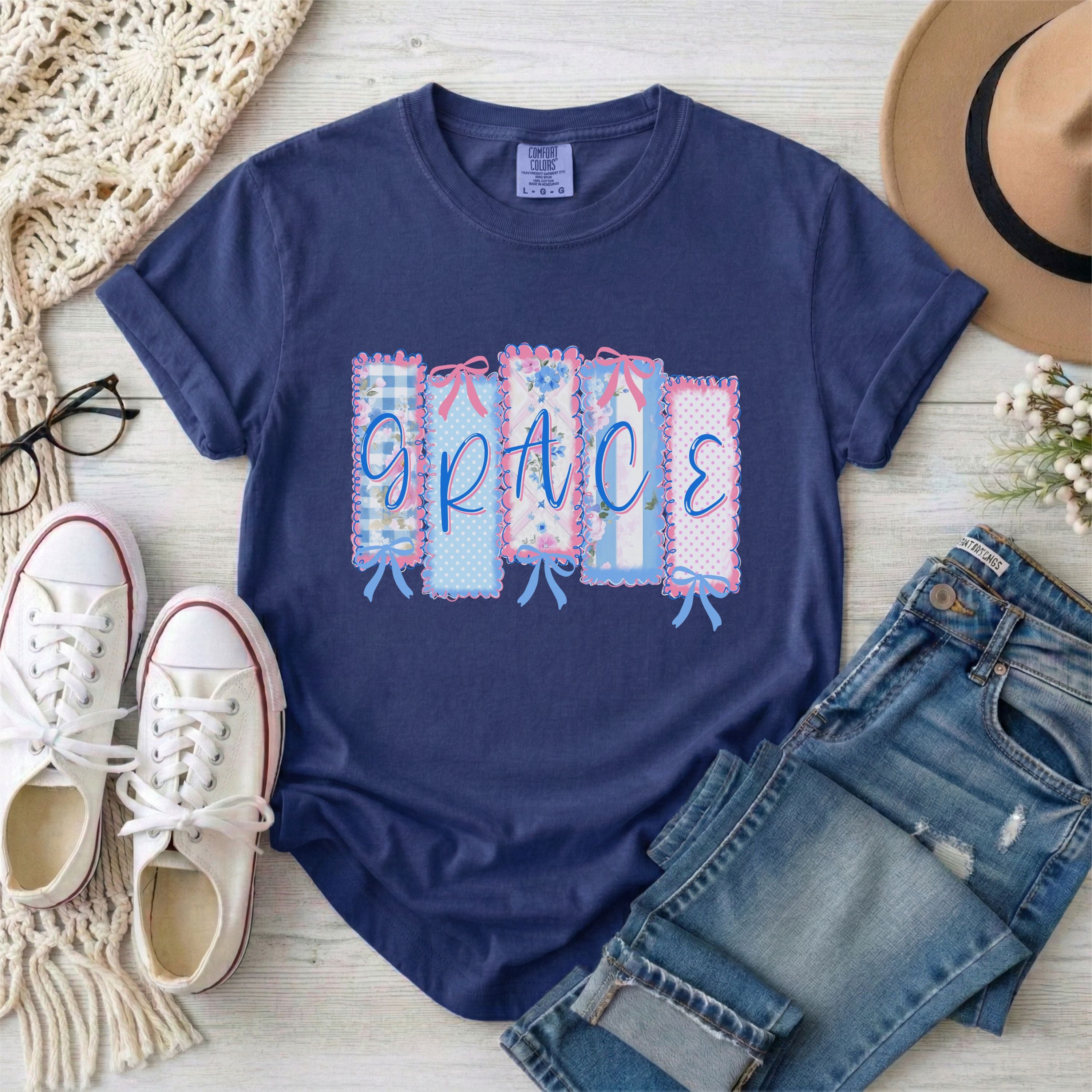 Coquette Grace Faux Patchwork T-Shirt
