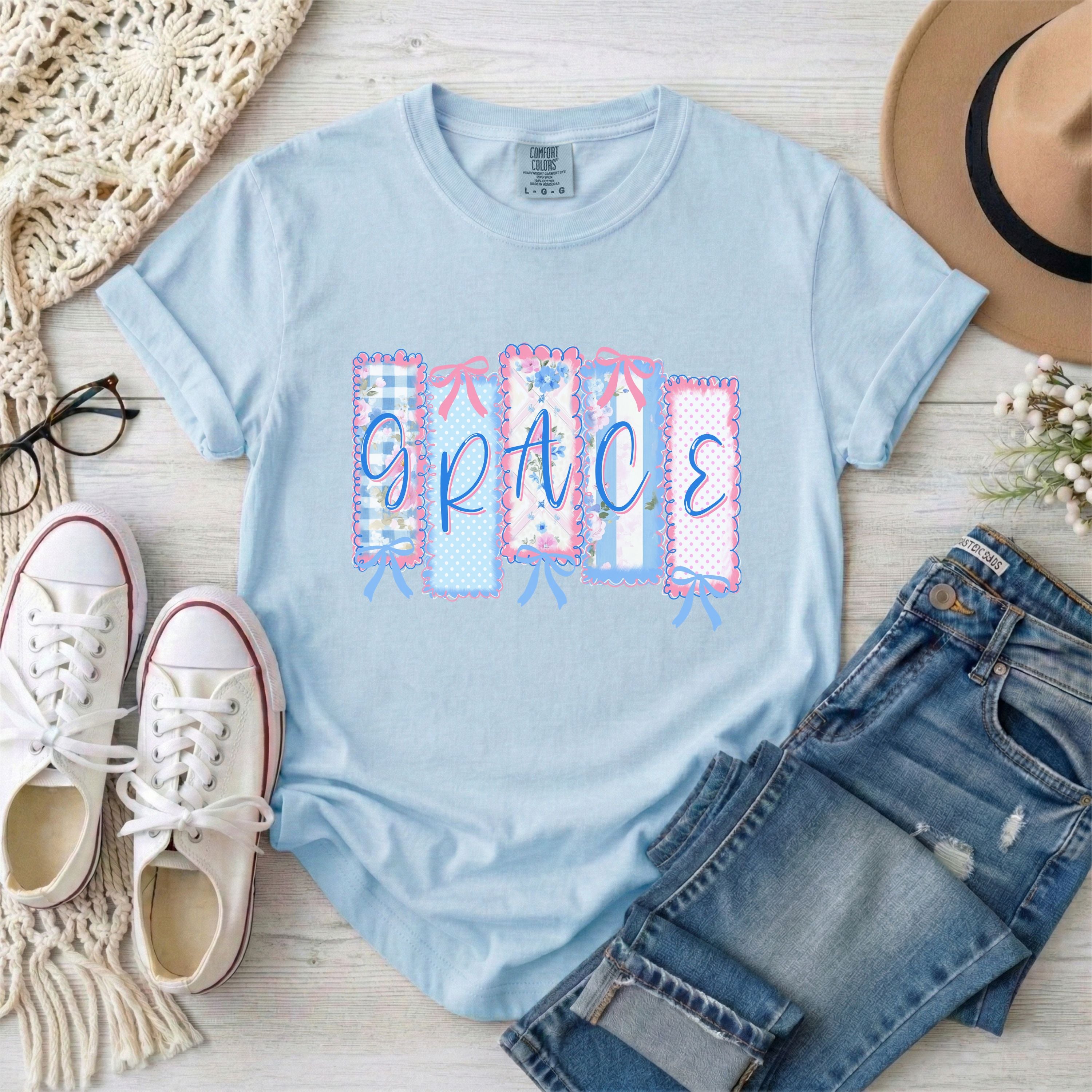 Coquette Grace Faux Patchwork T-Shirt