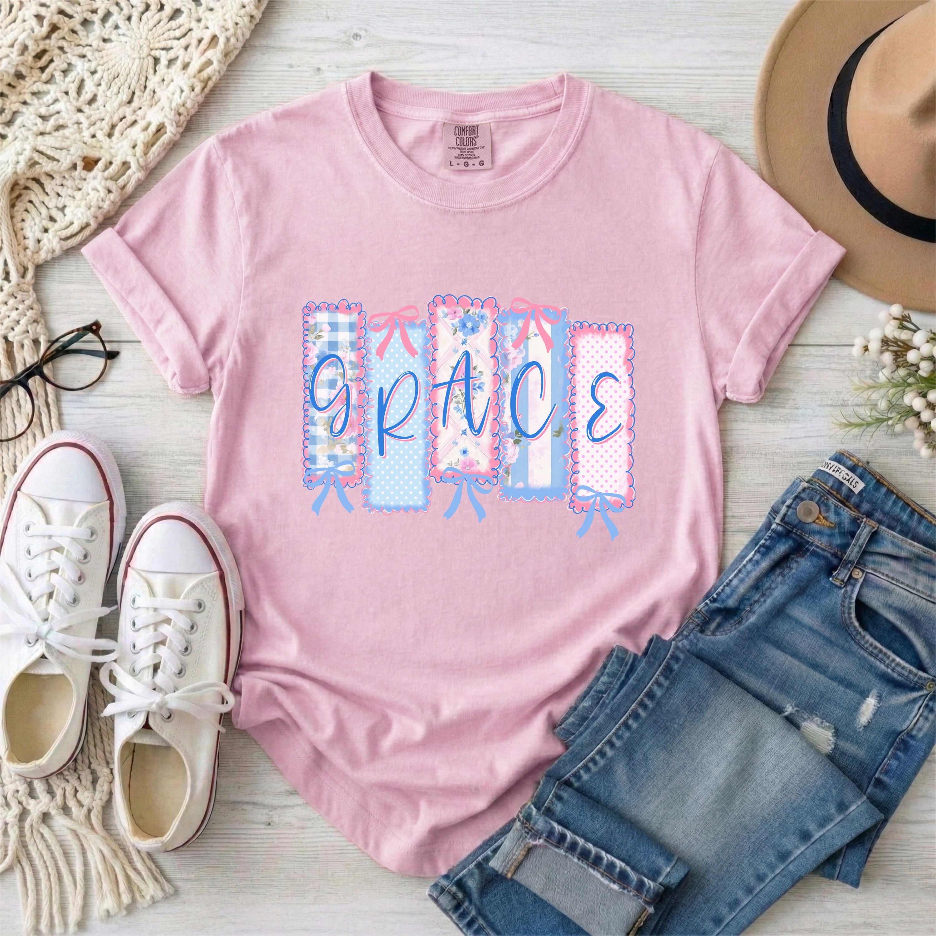 Coquette Grace Faux Patchwork T-Shirt