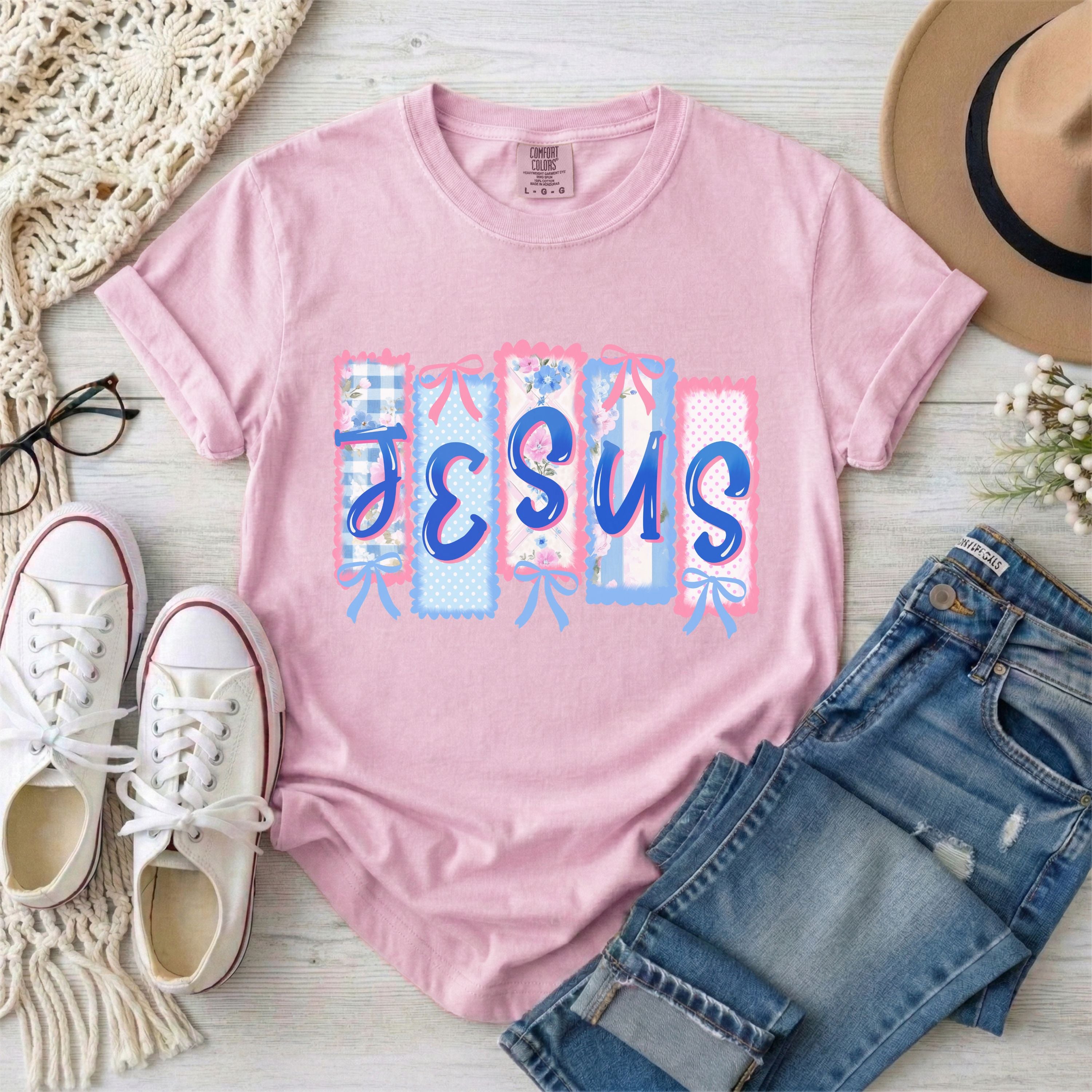 Coquette Jesus Faux Patchwork T-Shirt