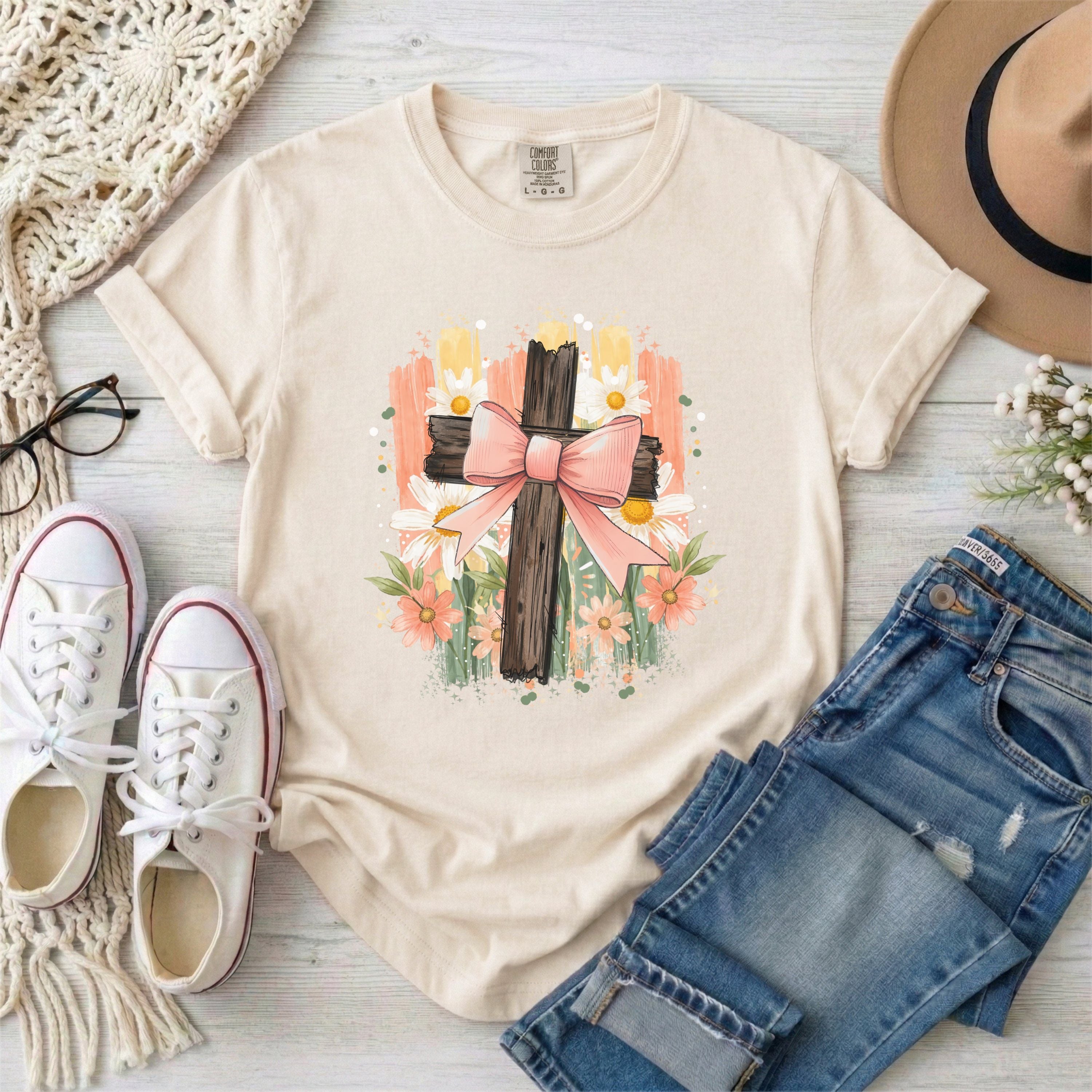 Floral Cross with Bow T-Shirt