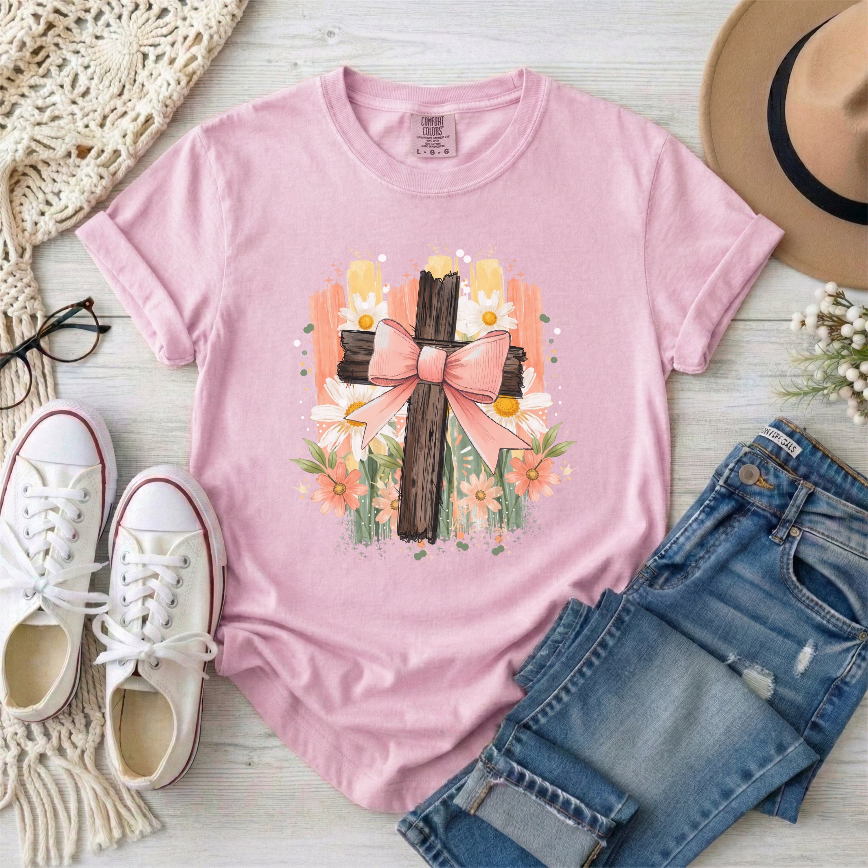 Floral Cross with Bow T-Shirt