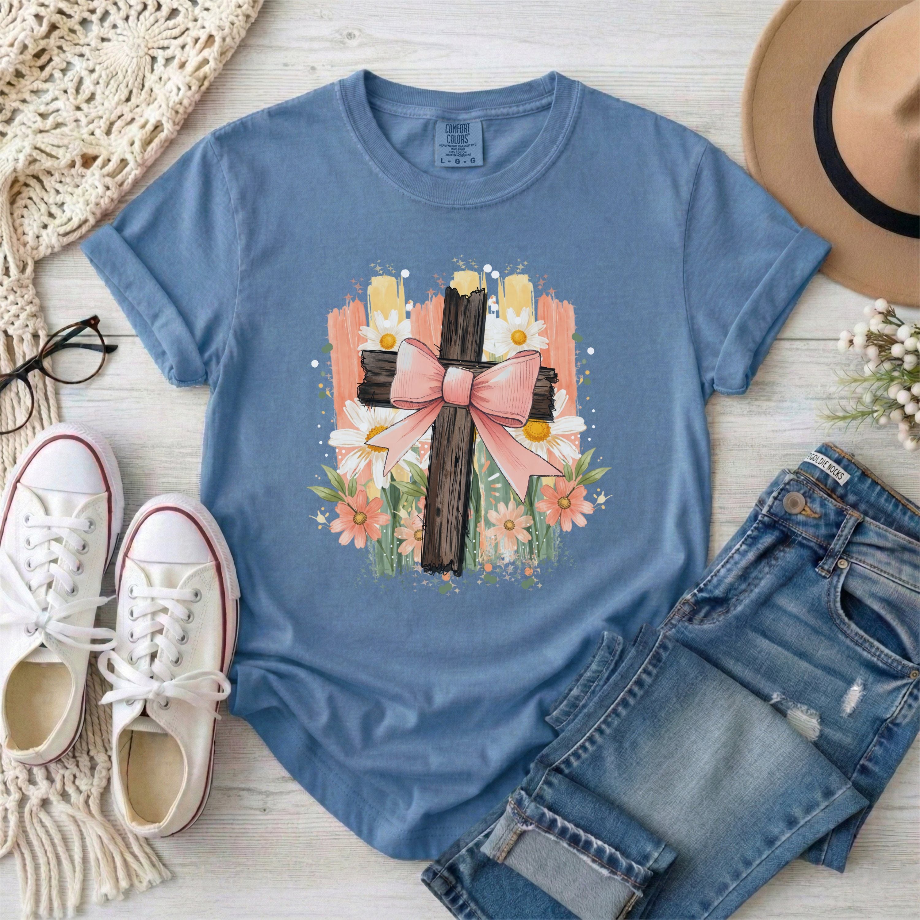Floral Cross with Bow T-Shirt
