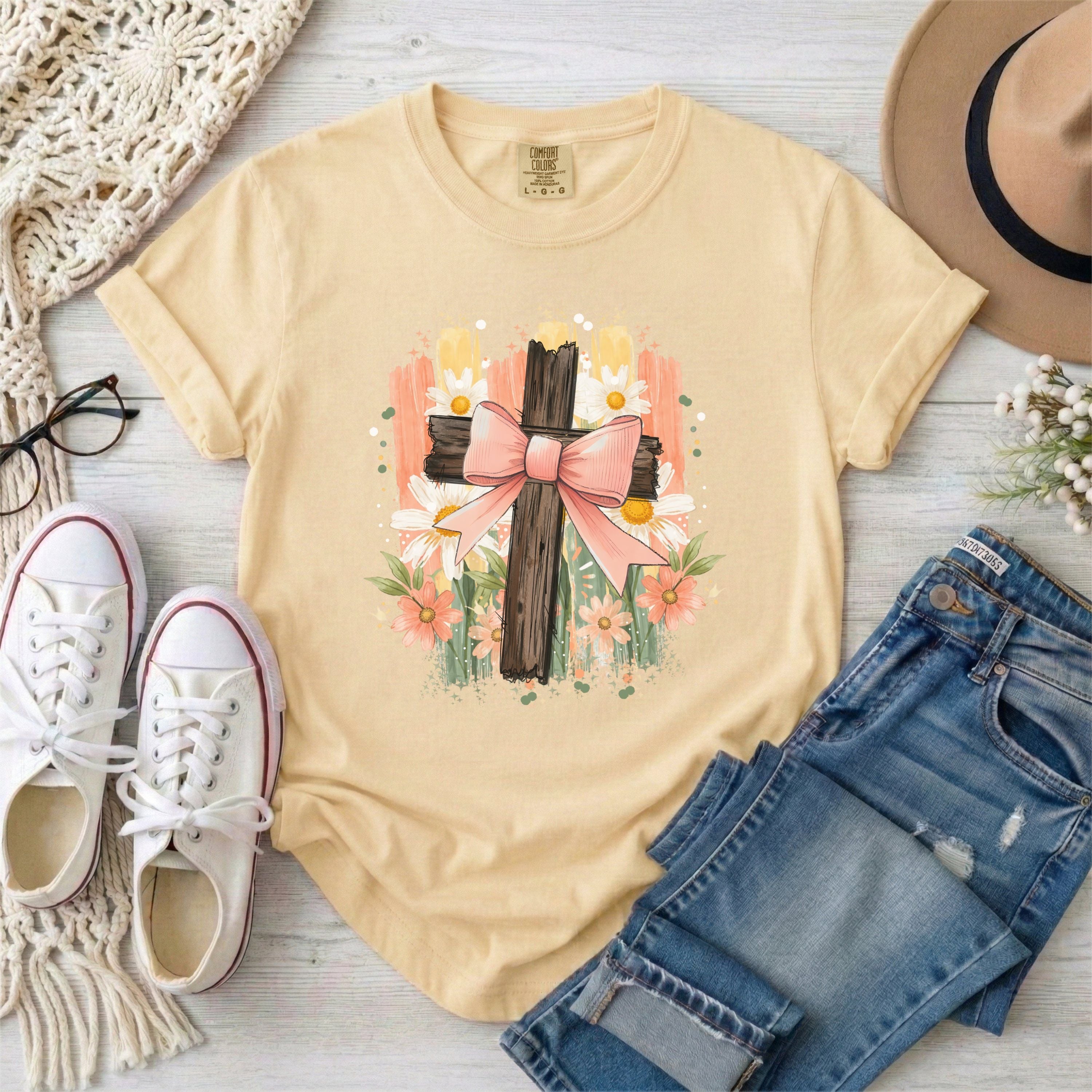 Floral Cross with Bow T-Shirt