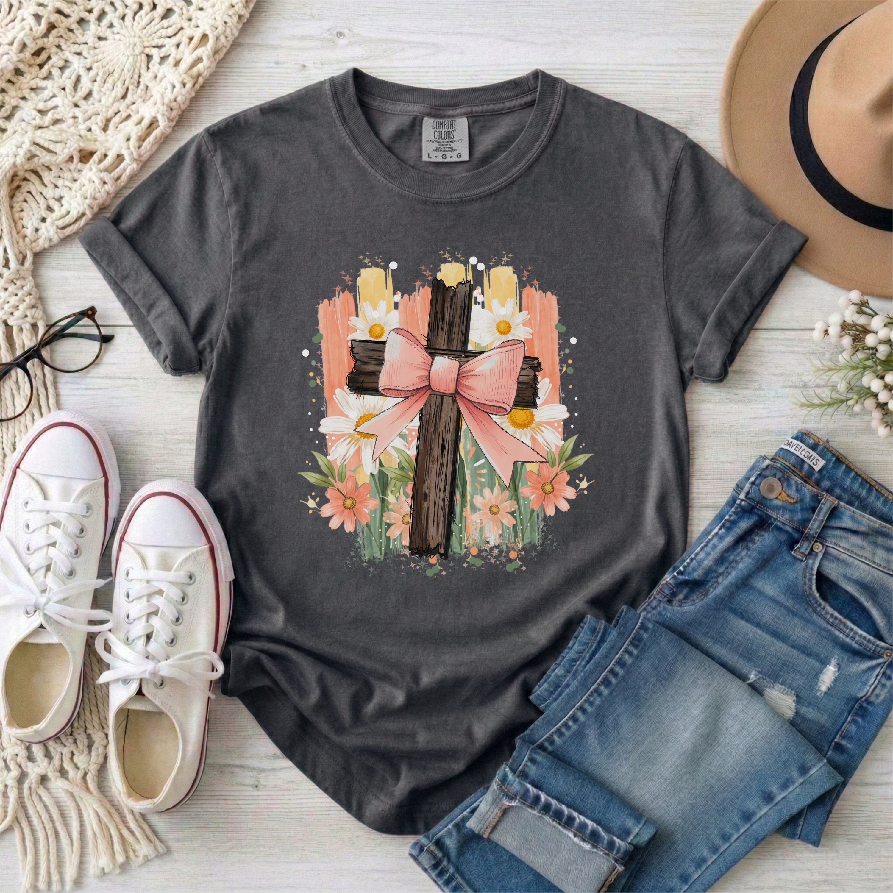 Floral Cross with Bow T-Shirt