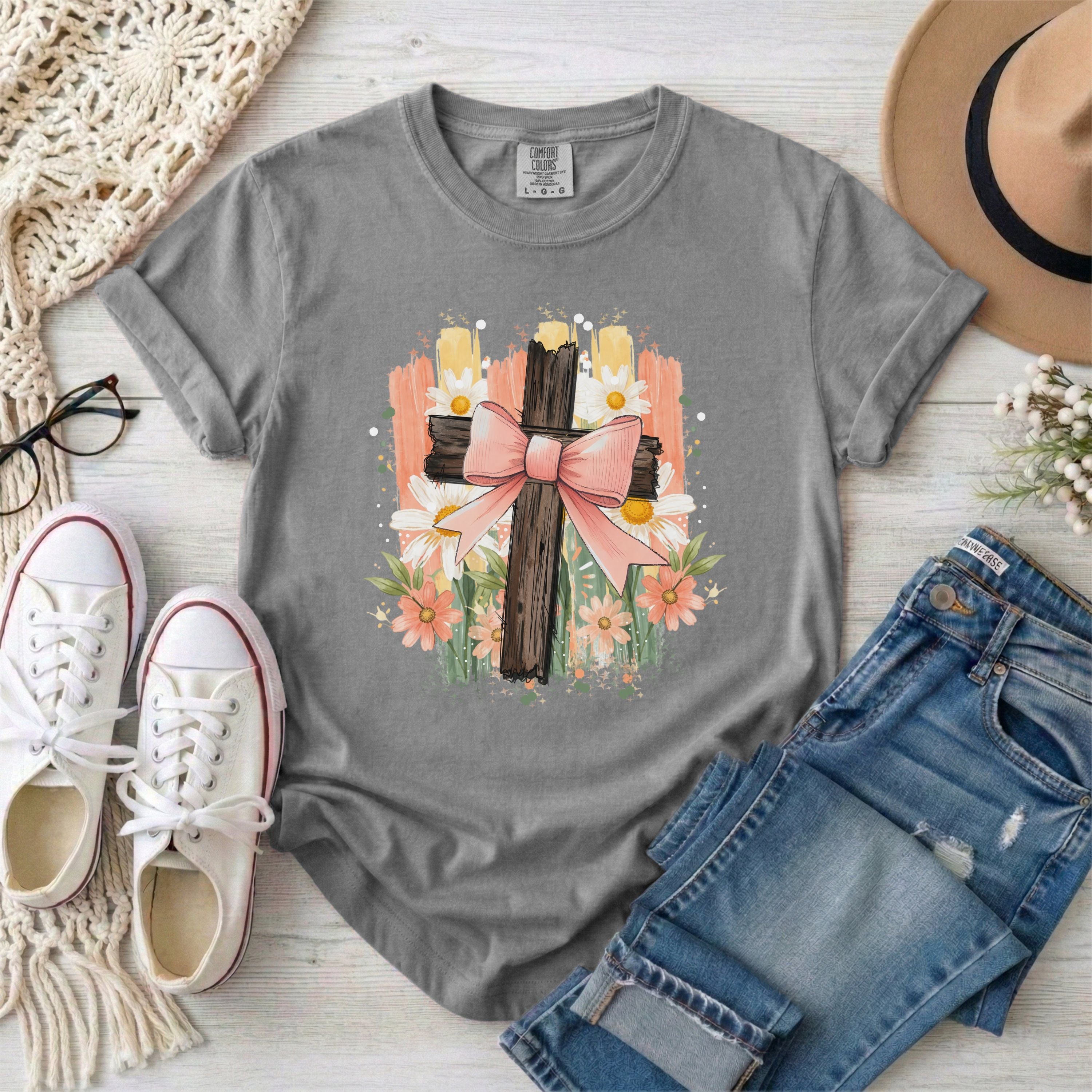 Floral Cross with Bow T-Shirt