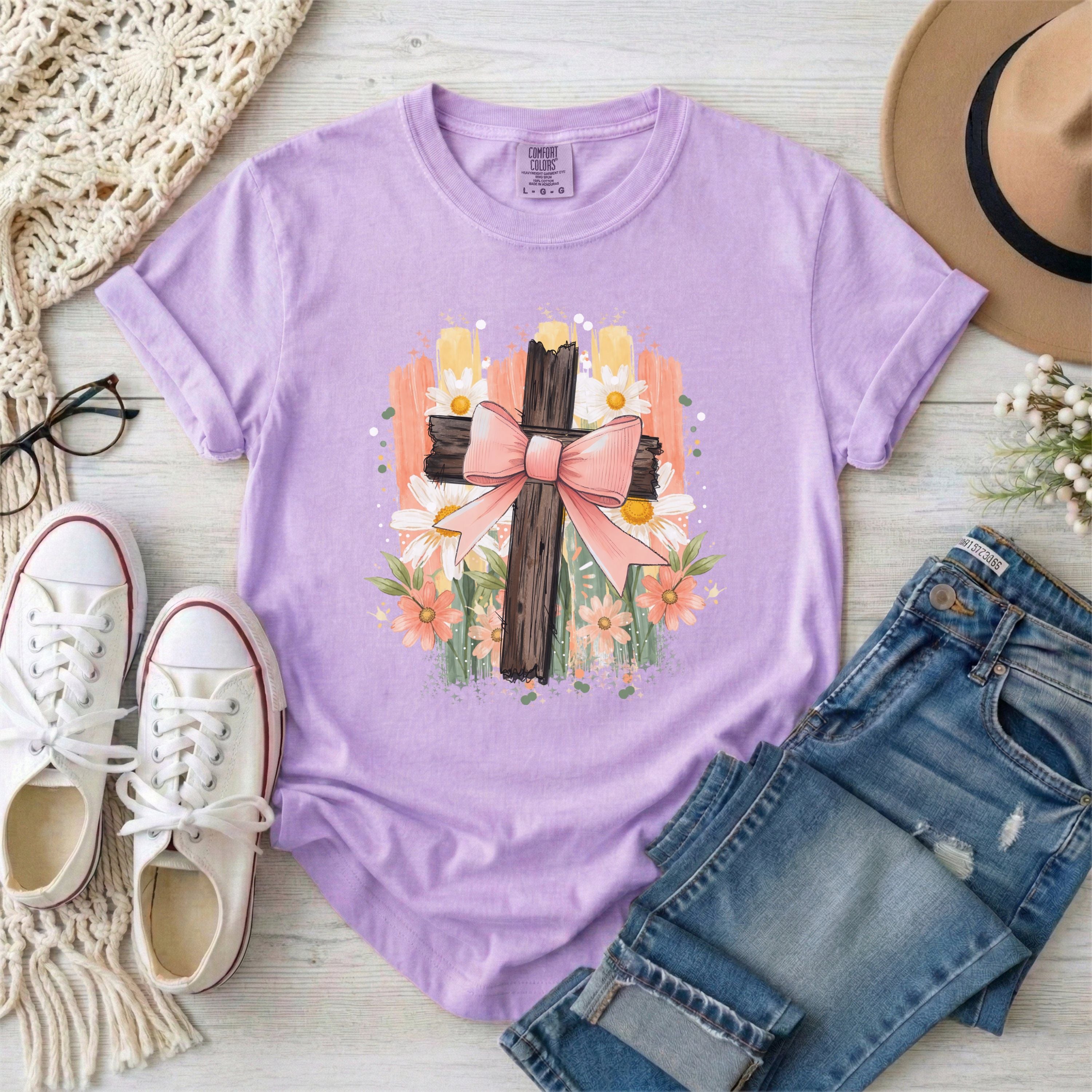 Floral Cross with Bow T-Shirt