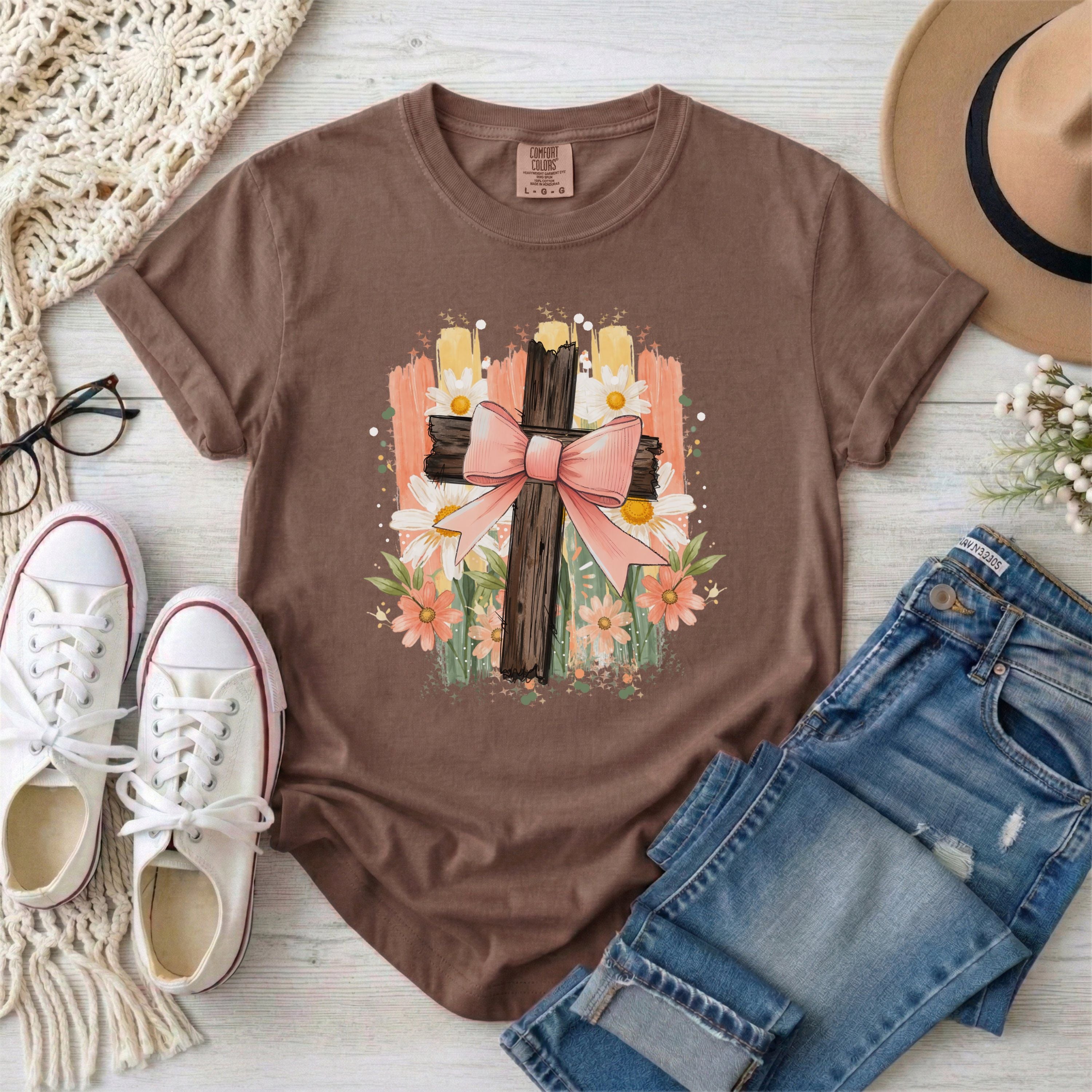 Floral Cross with Bow T-Shirt