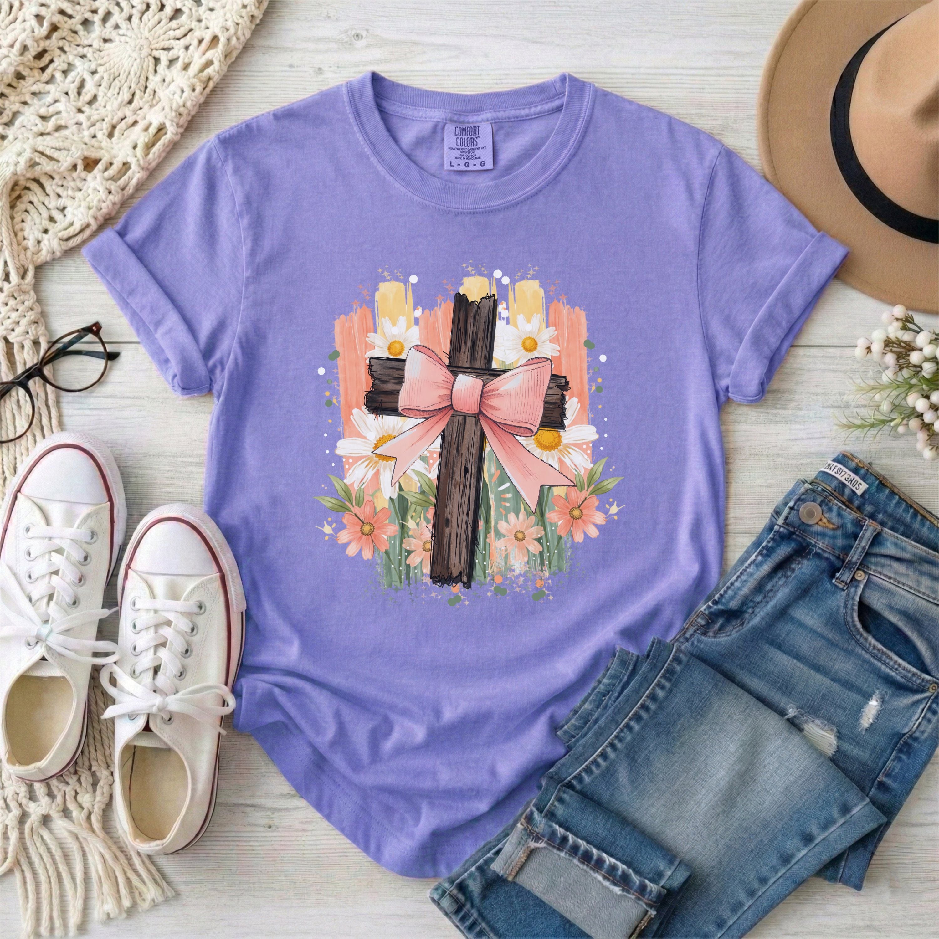 Floral Cross with Bow T-Shirt