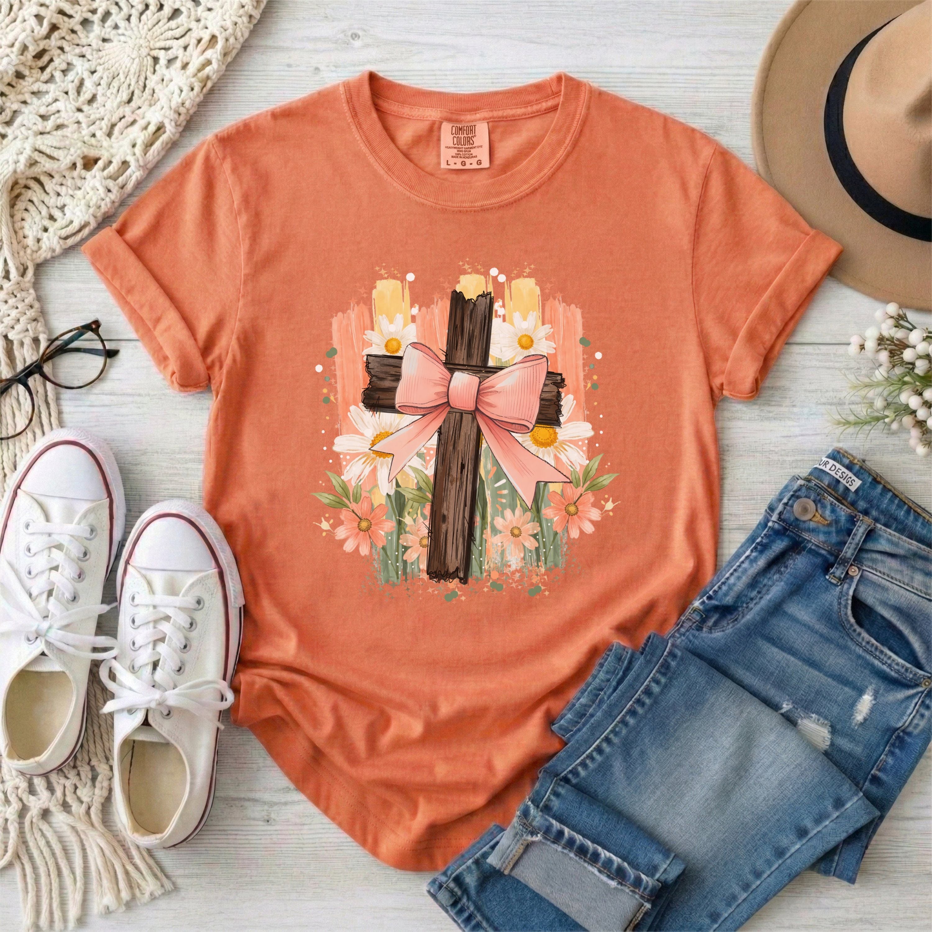 Floral Cross with Bow T-Shirt