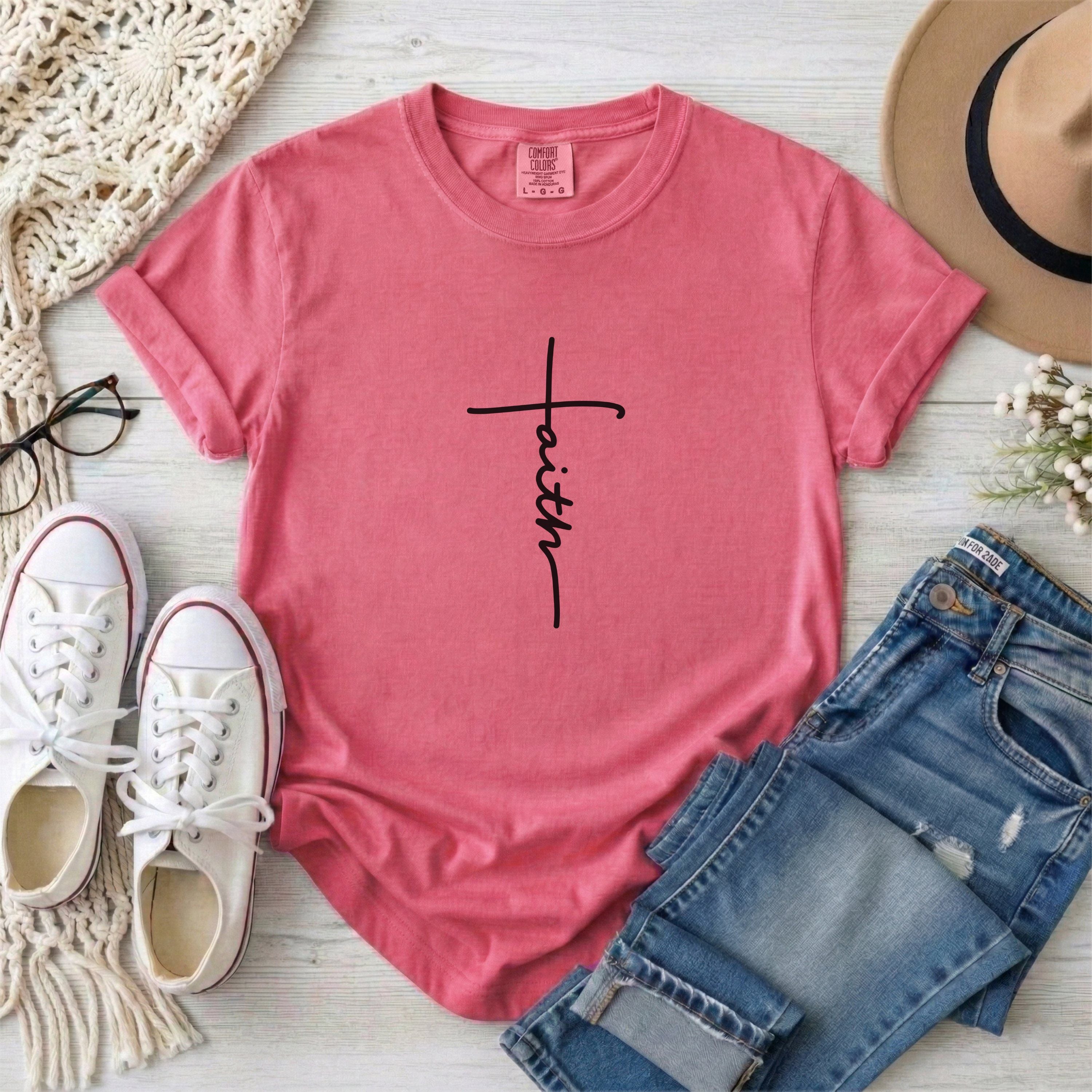 Minimalist Script Faith Cross T-Shirt