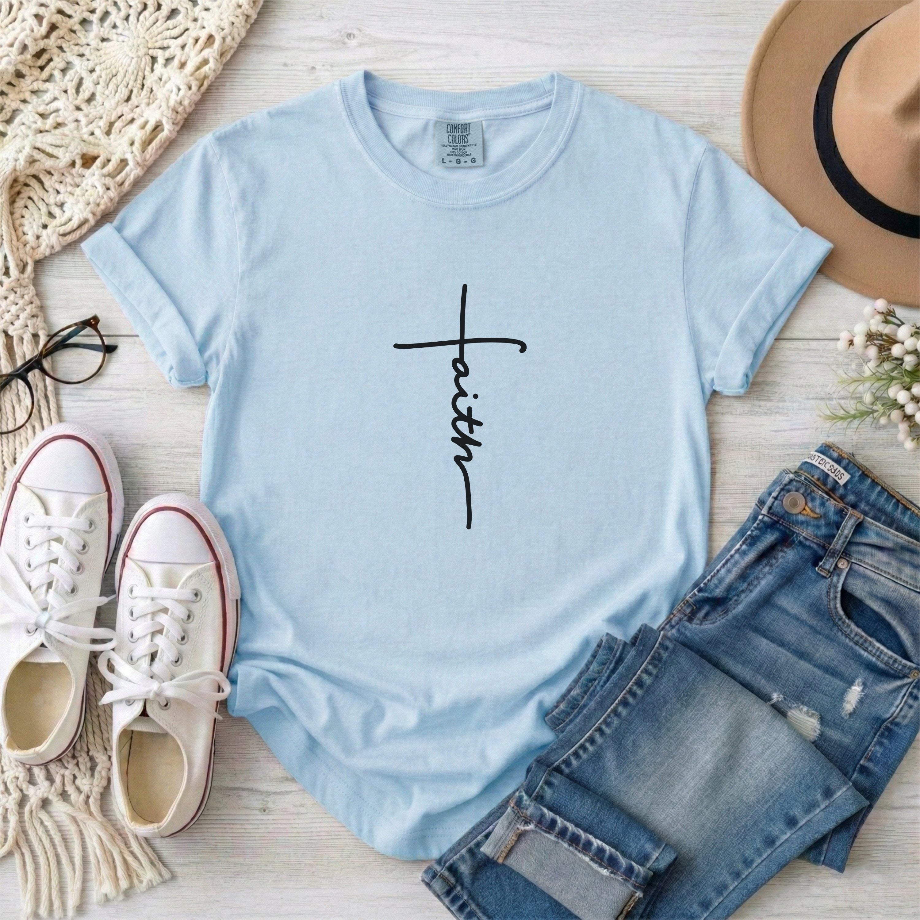 Minimalist Script Faith Cross T-Shirt