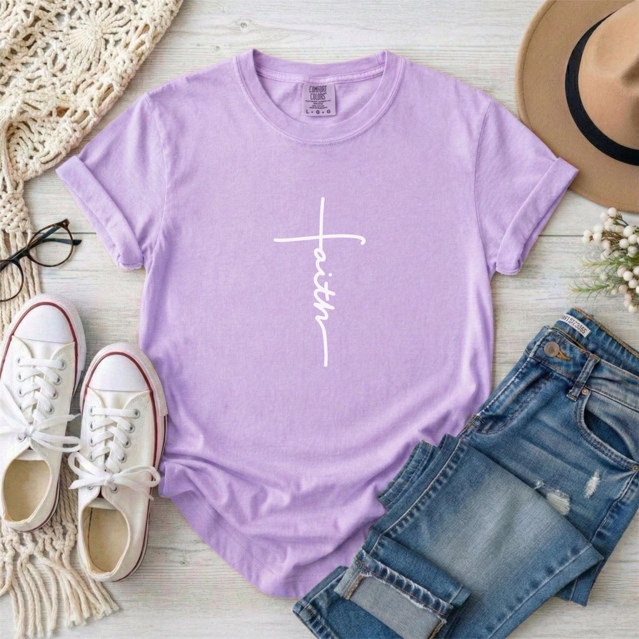 Minimalist Script Faith Cross T-Shirt