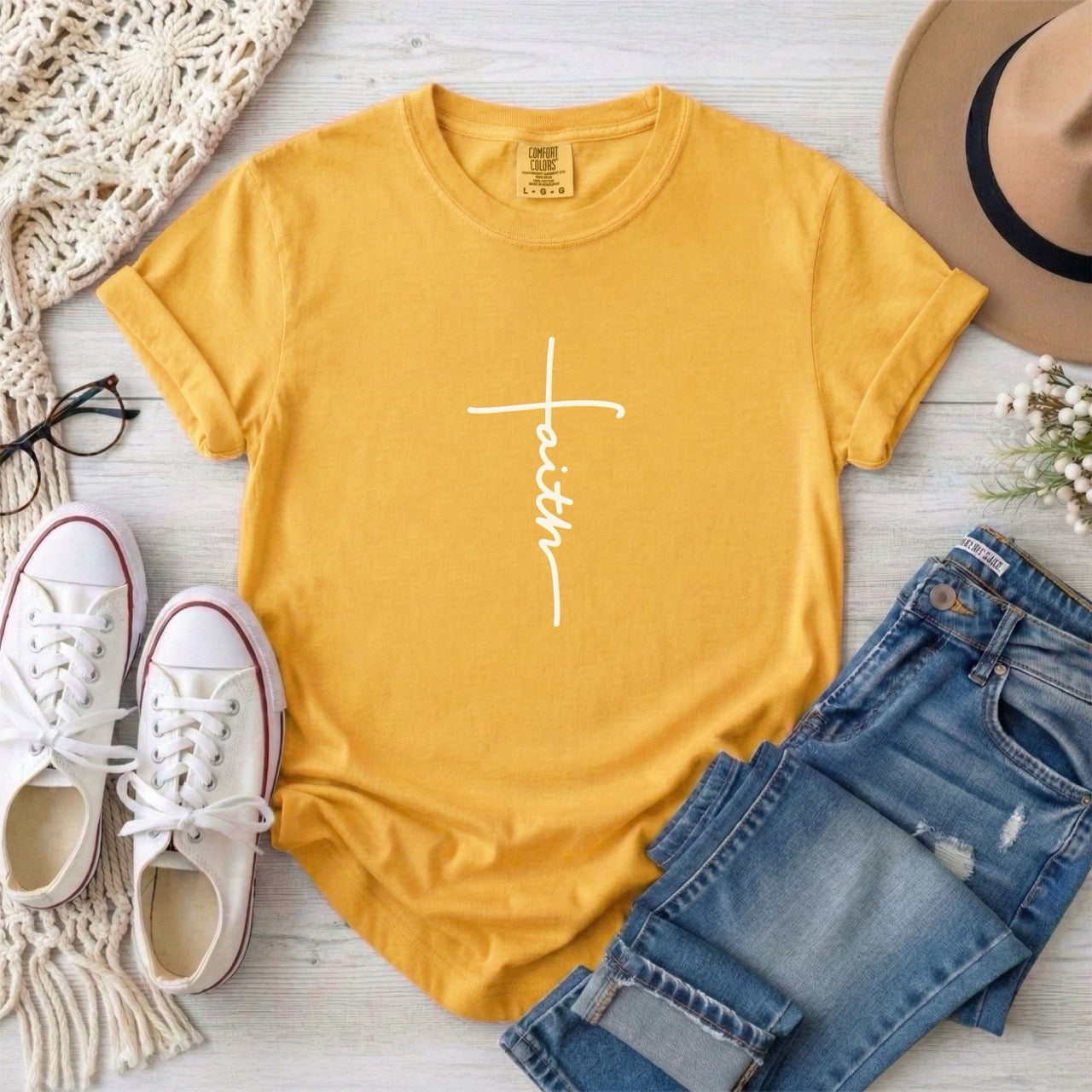 Minimalist Script Faith Cross T-Shirt