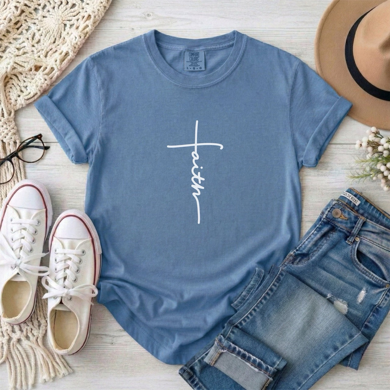 Minimalist Script Faith Cross T-Shirt