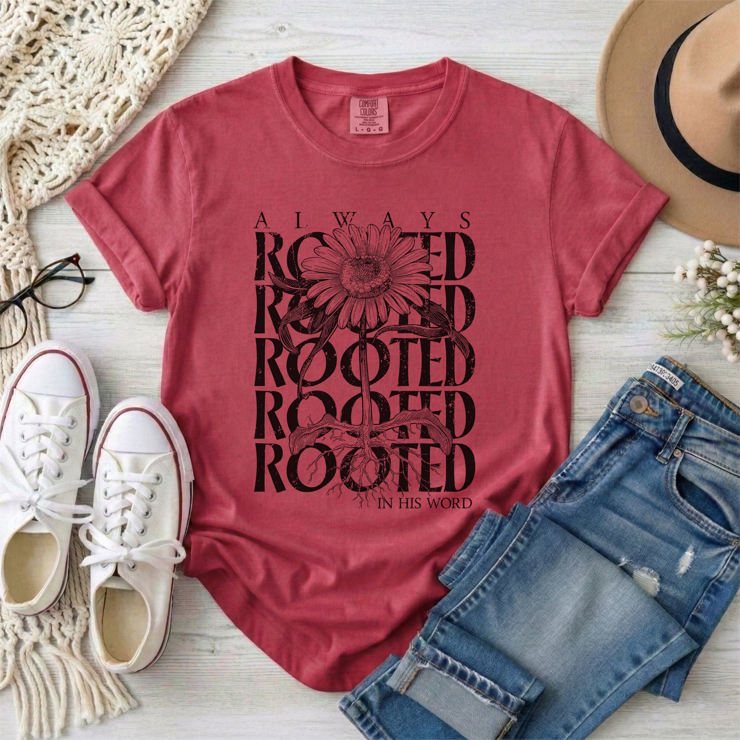 Always Rooted in His Word T-Shirt • Black Design