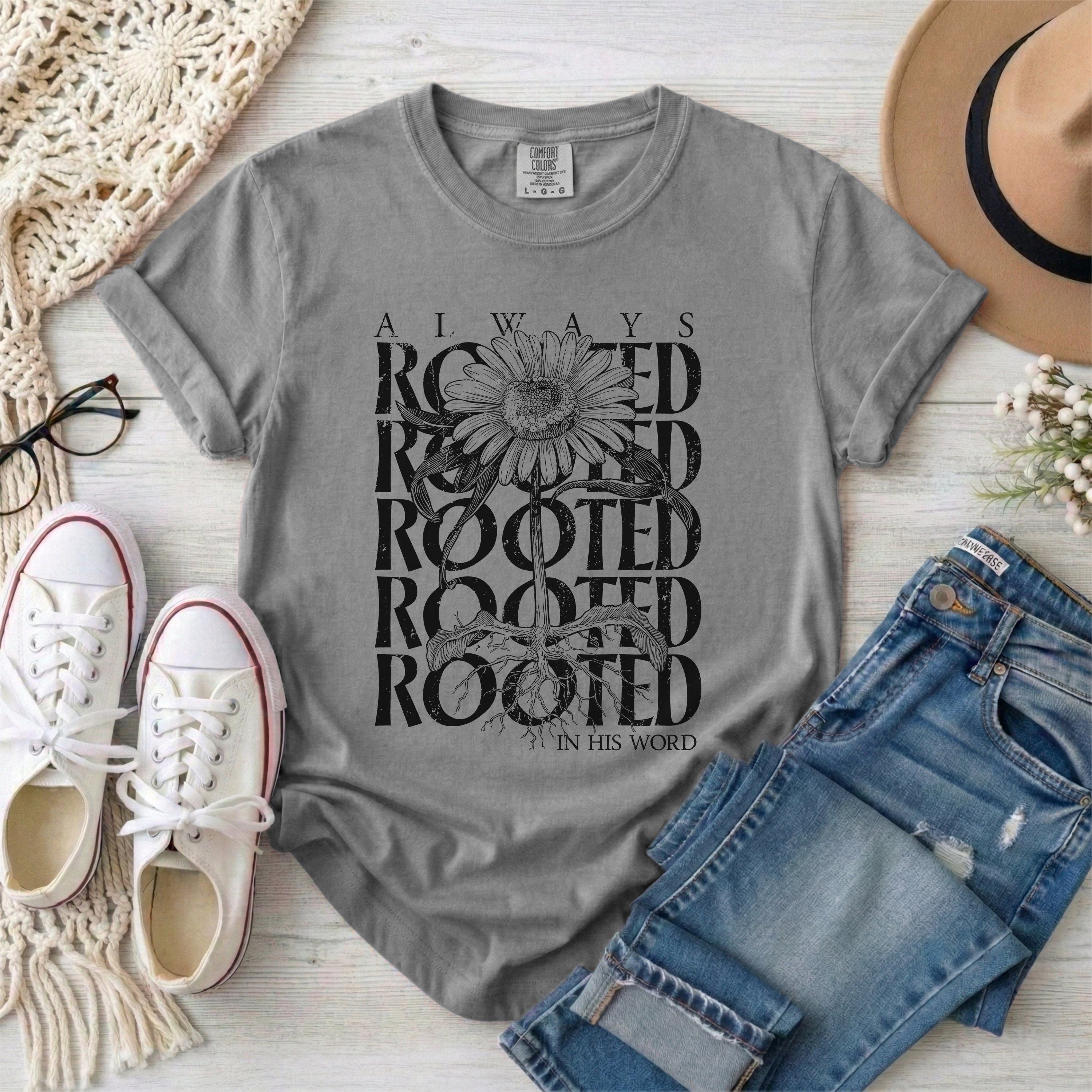 Always Rooted in His Word T-Shirt • Black Design