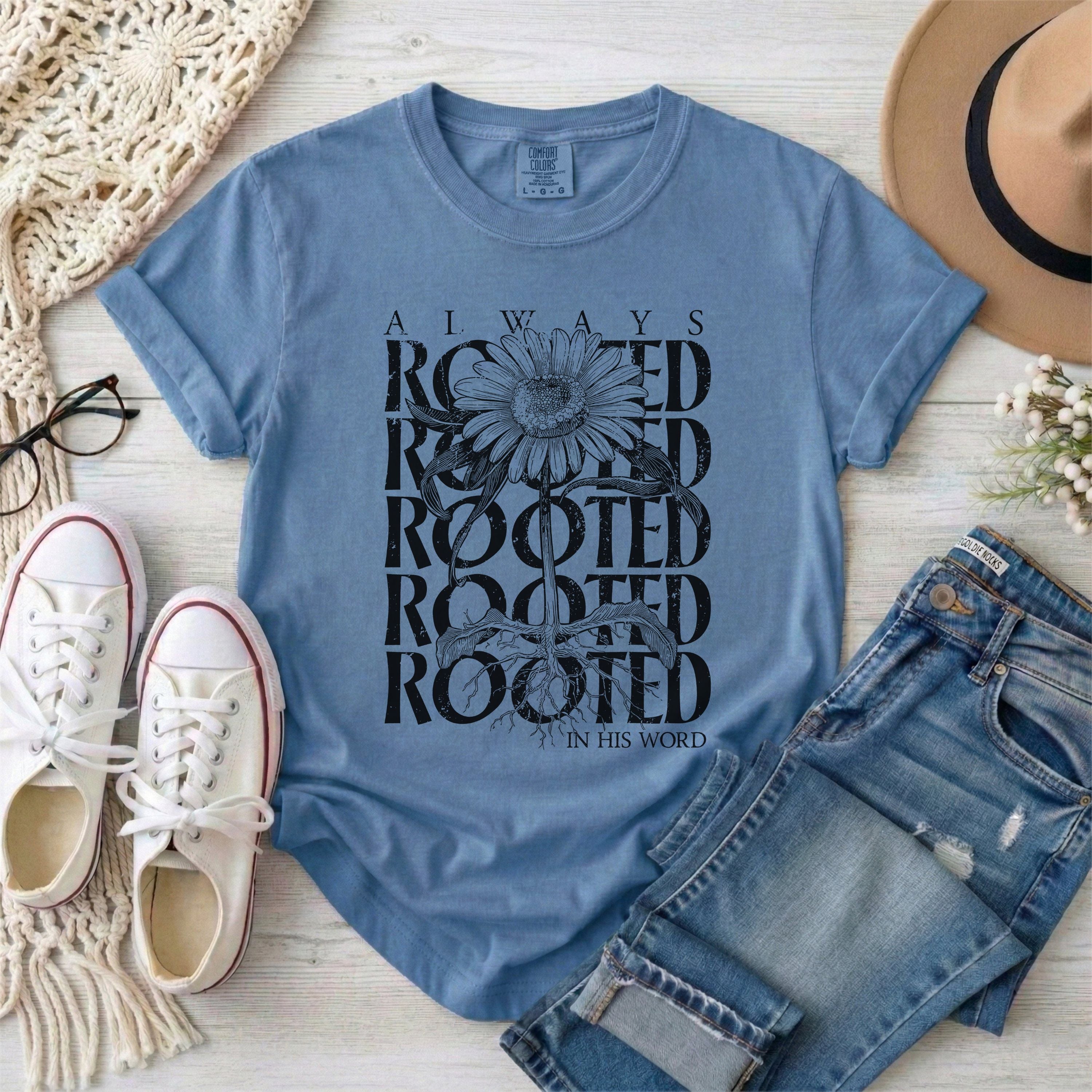 Always Rooted in His Word T-Shirt • Black Design