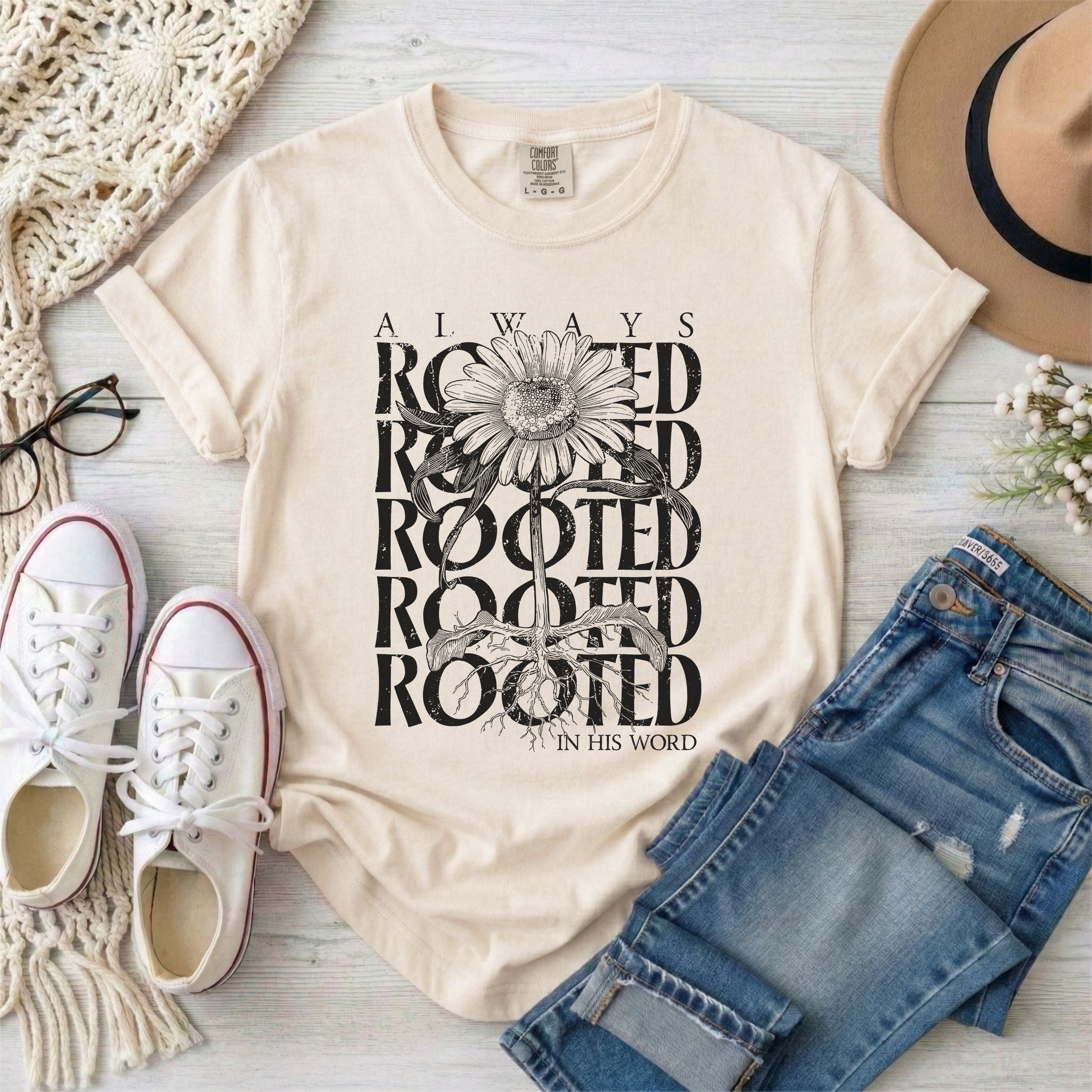 Always Rooted in His Word T-Shirt • Black Design