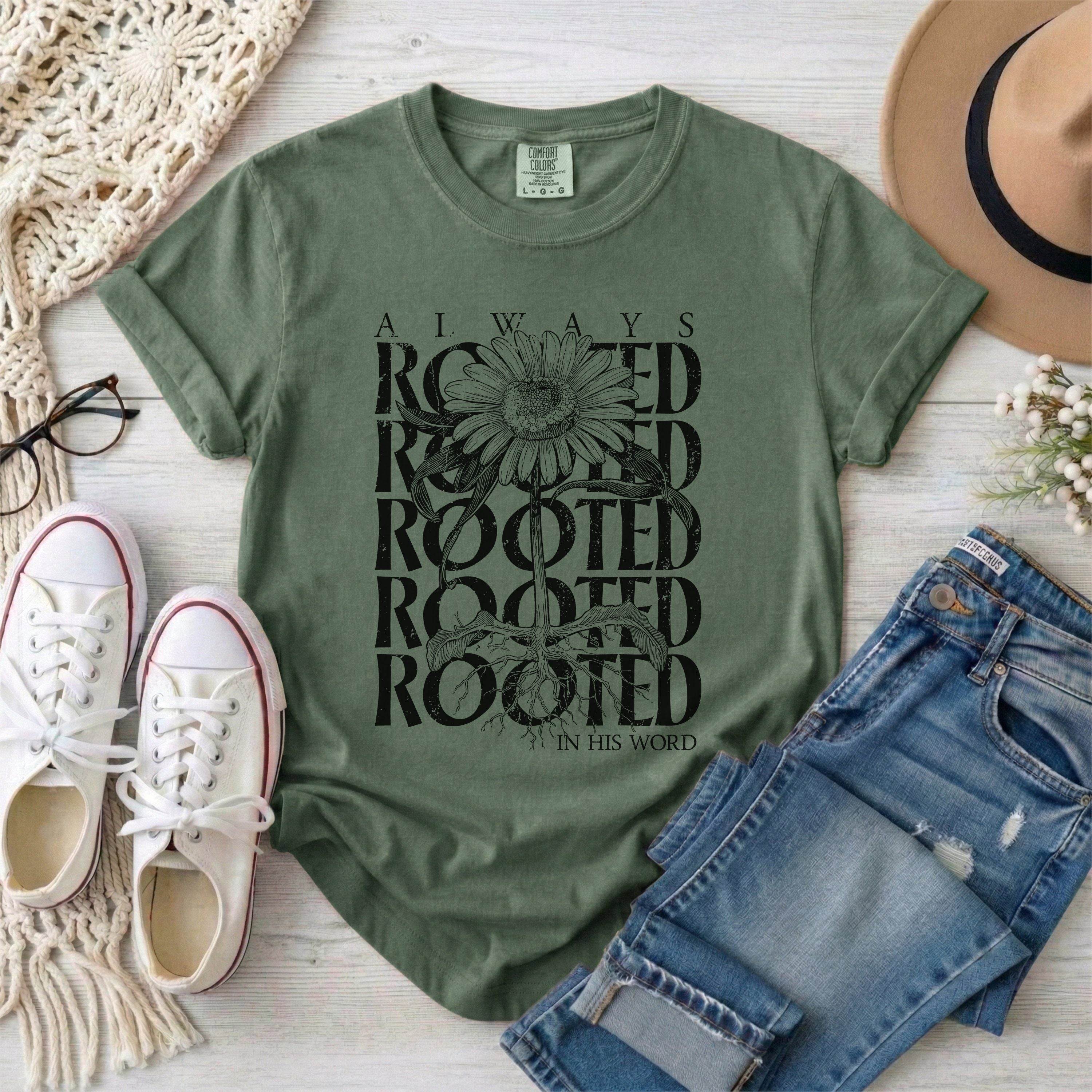 Always Rooted in His Word T-Shirt • Black Design