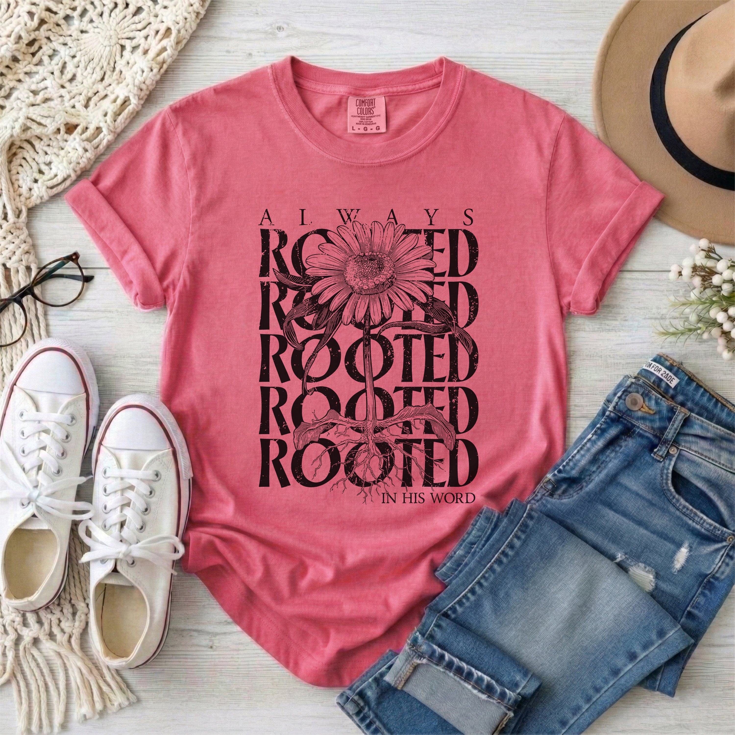Always Rooted in His Word T-Shirt • Black Design