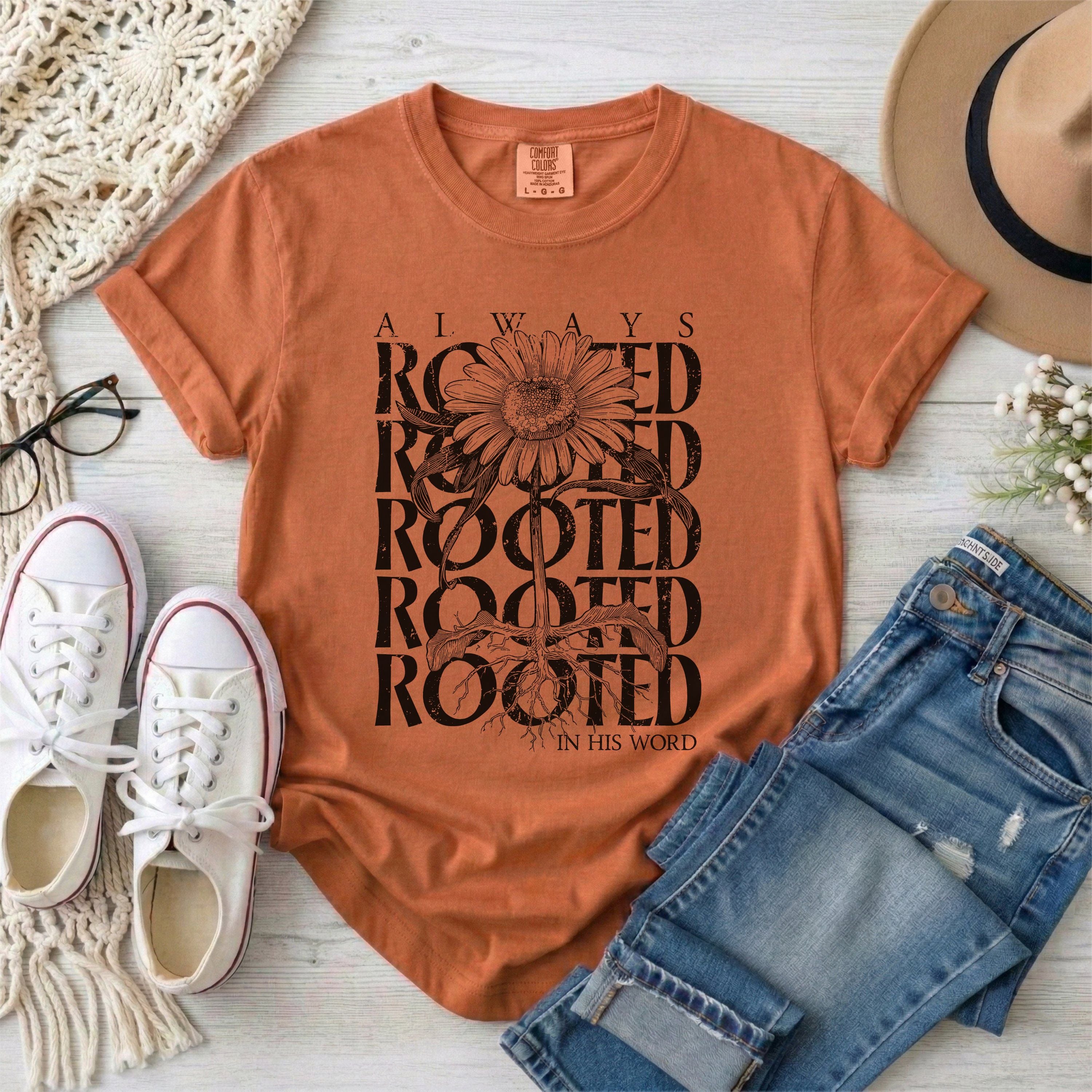 Always Rooted in His Word T-Shirt • Black Design