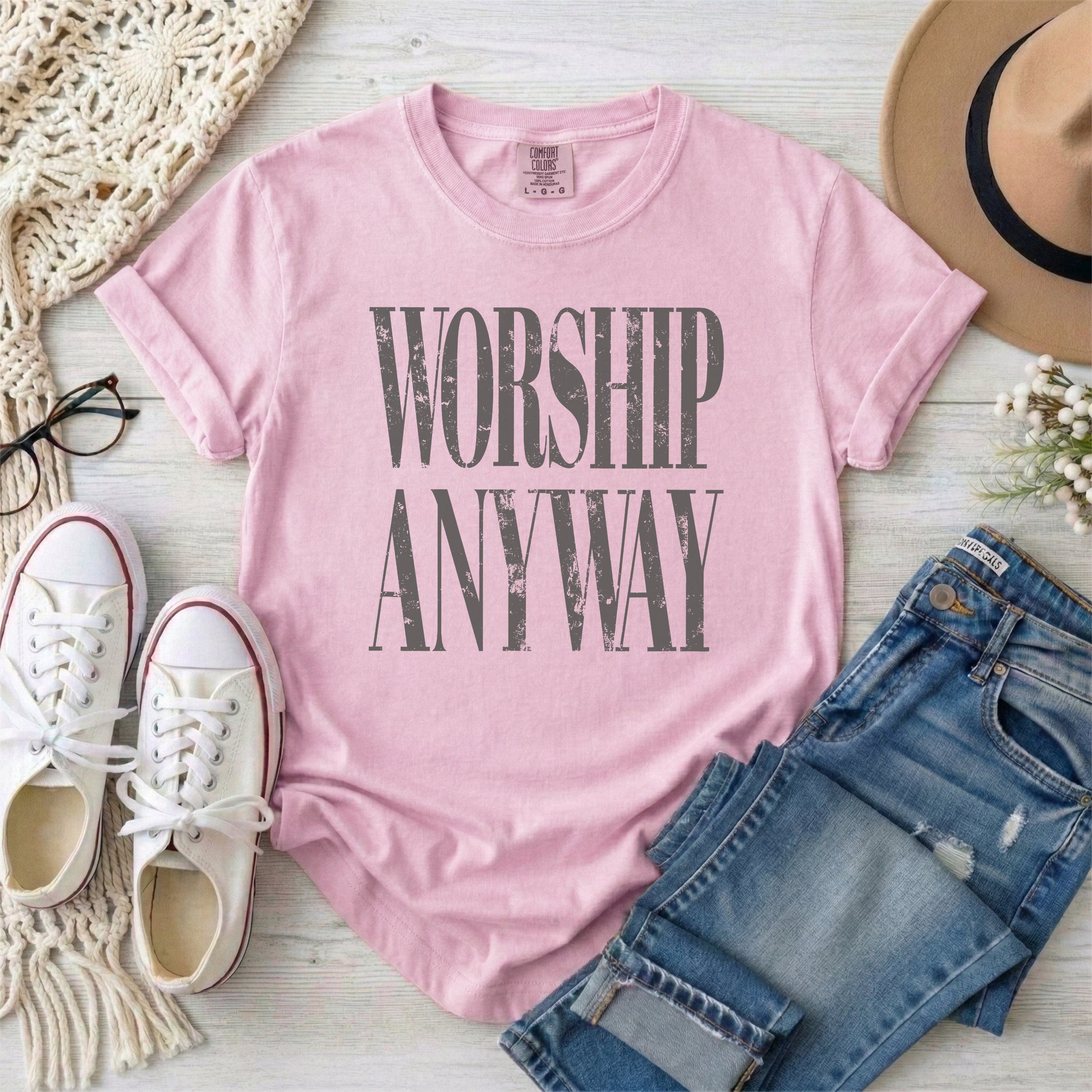 Worship Anyway T-Shirt • Gray Typography