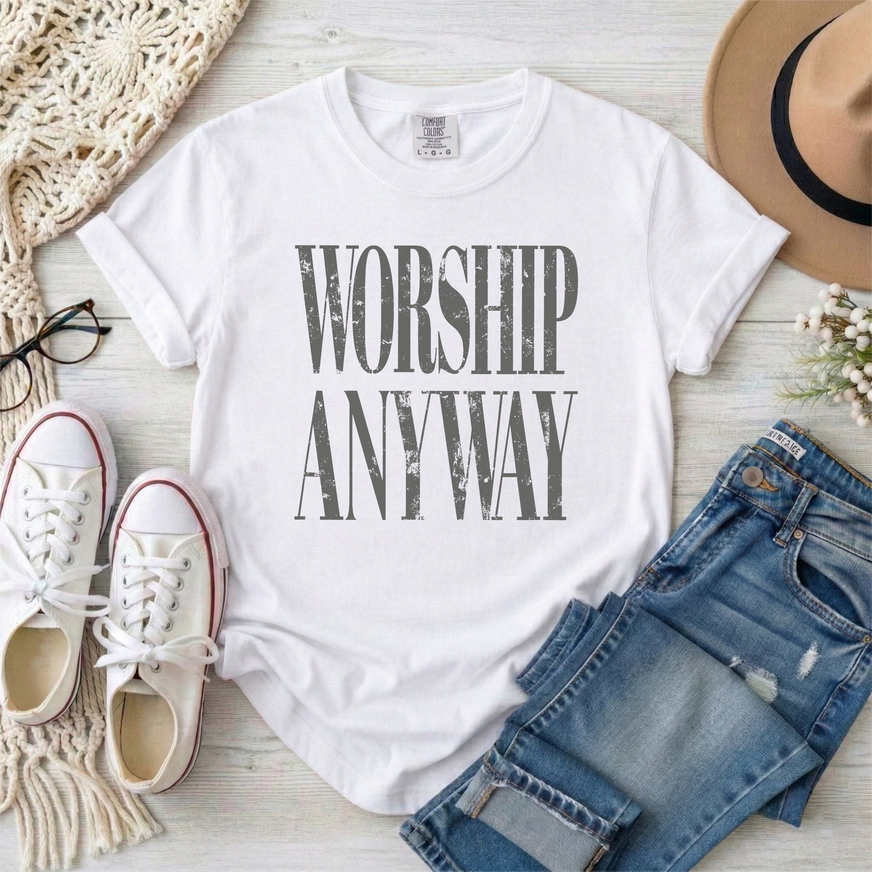 Worship Anyway T-Shirt • Gray Typography