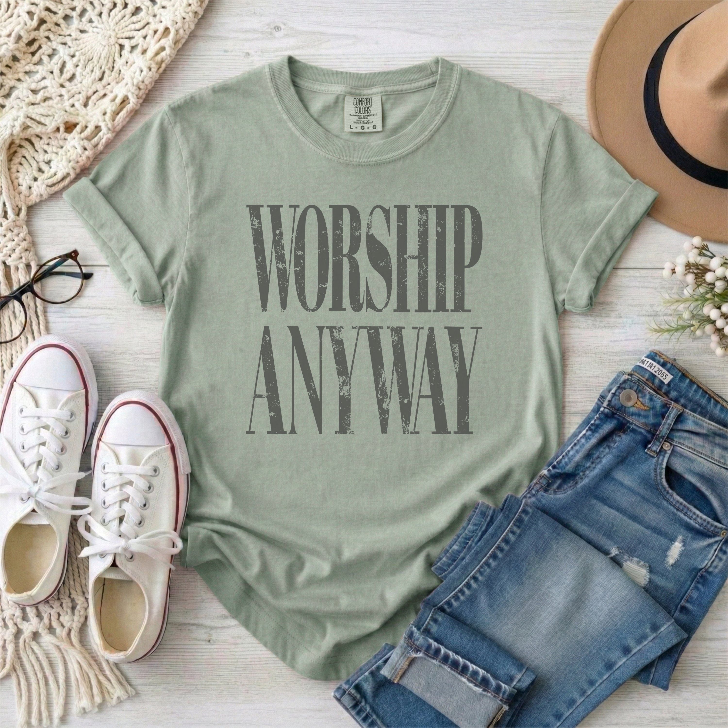 Worship Anyway T-Shirt • Gray Typography