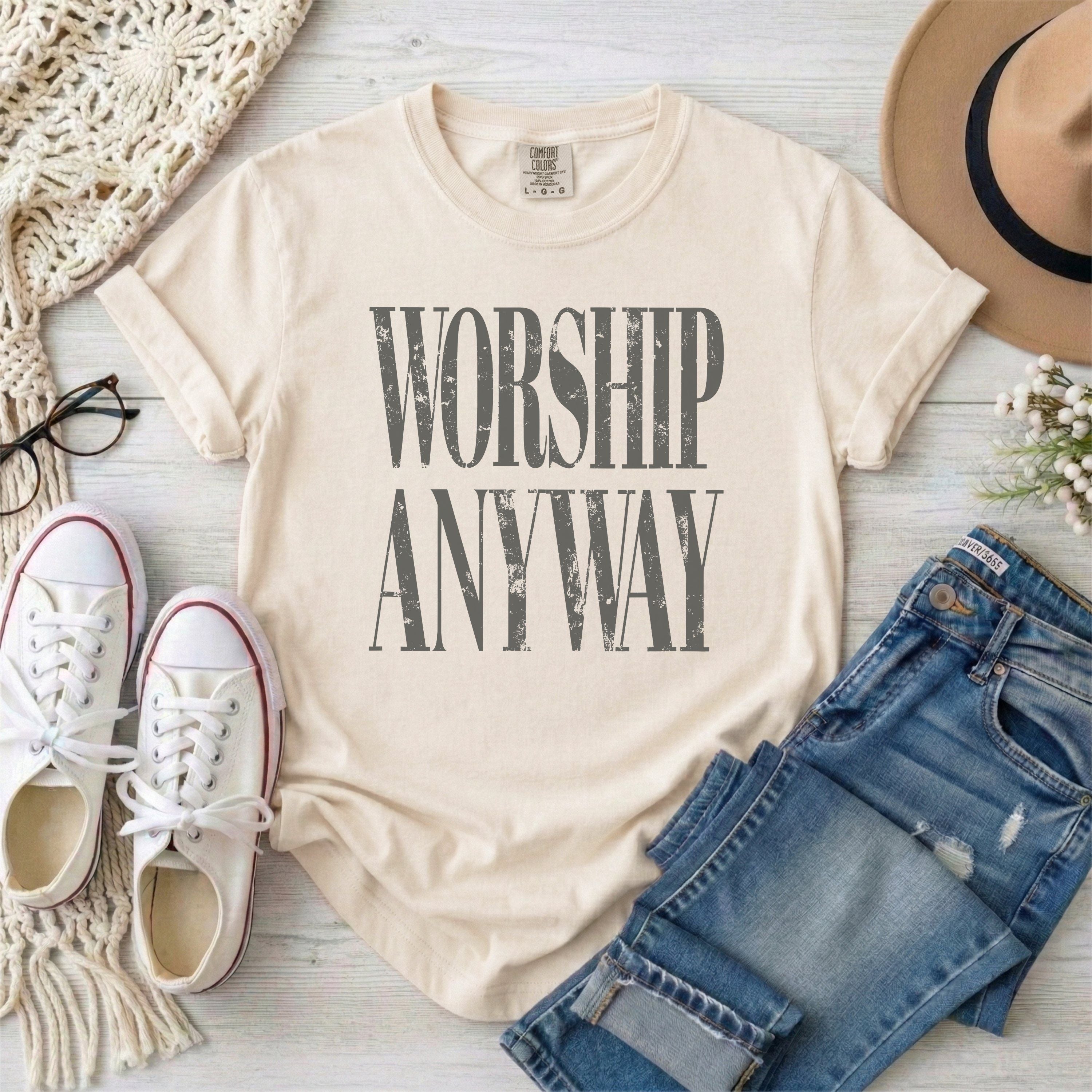Worship Anyway T-Shirt • Gray Typography