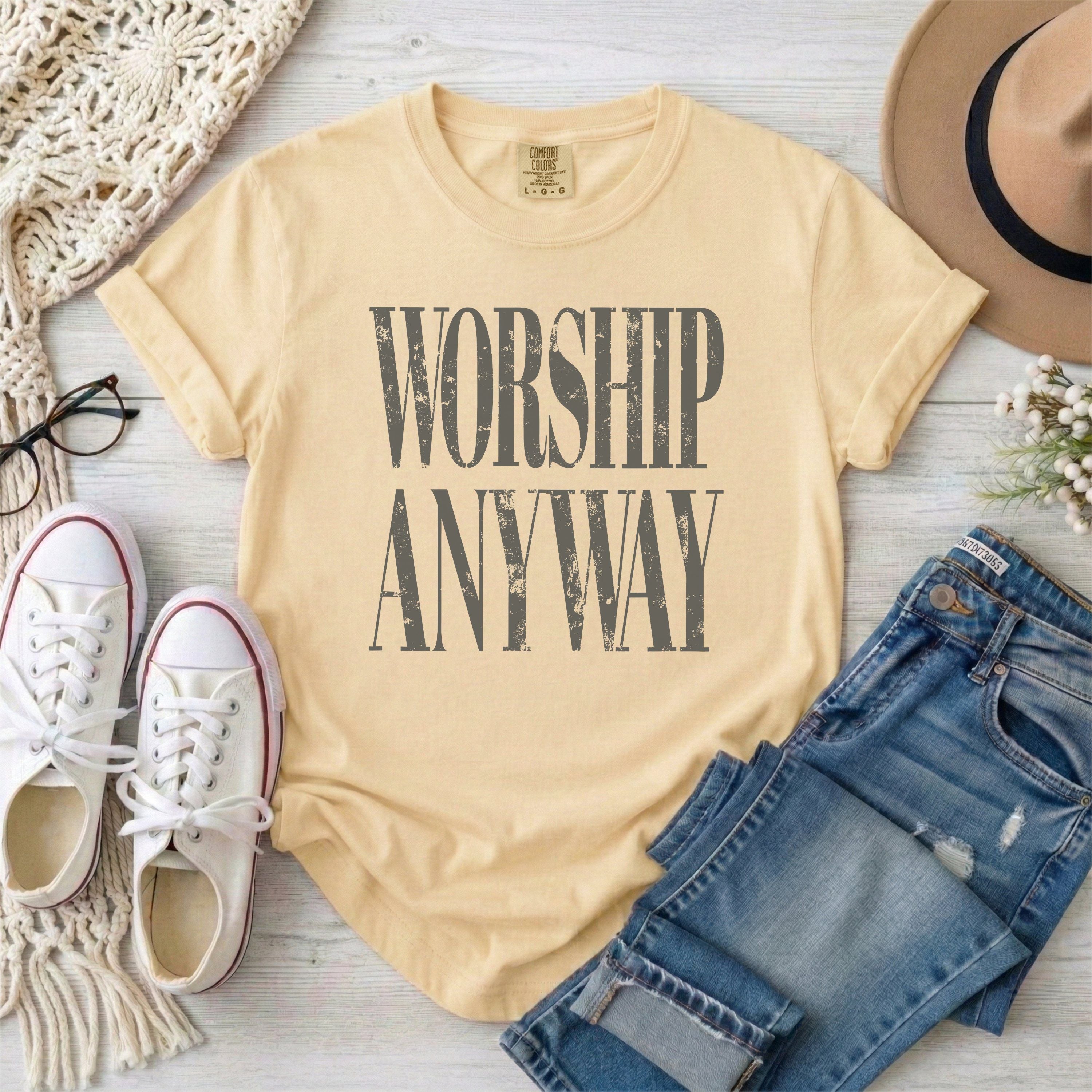 Worship Anyway T-Shirt • Gray Typography