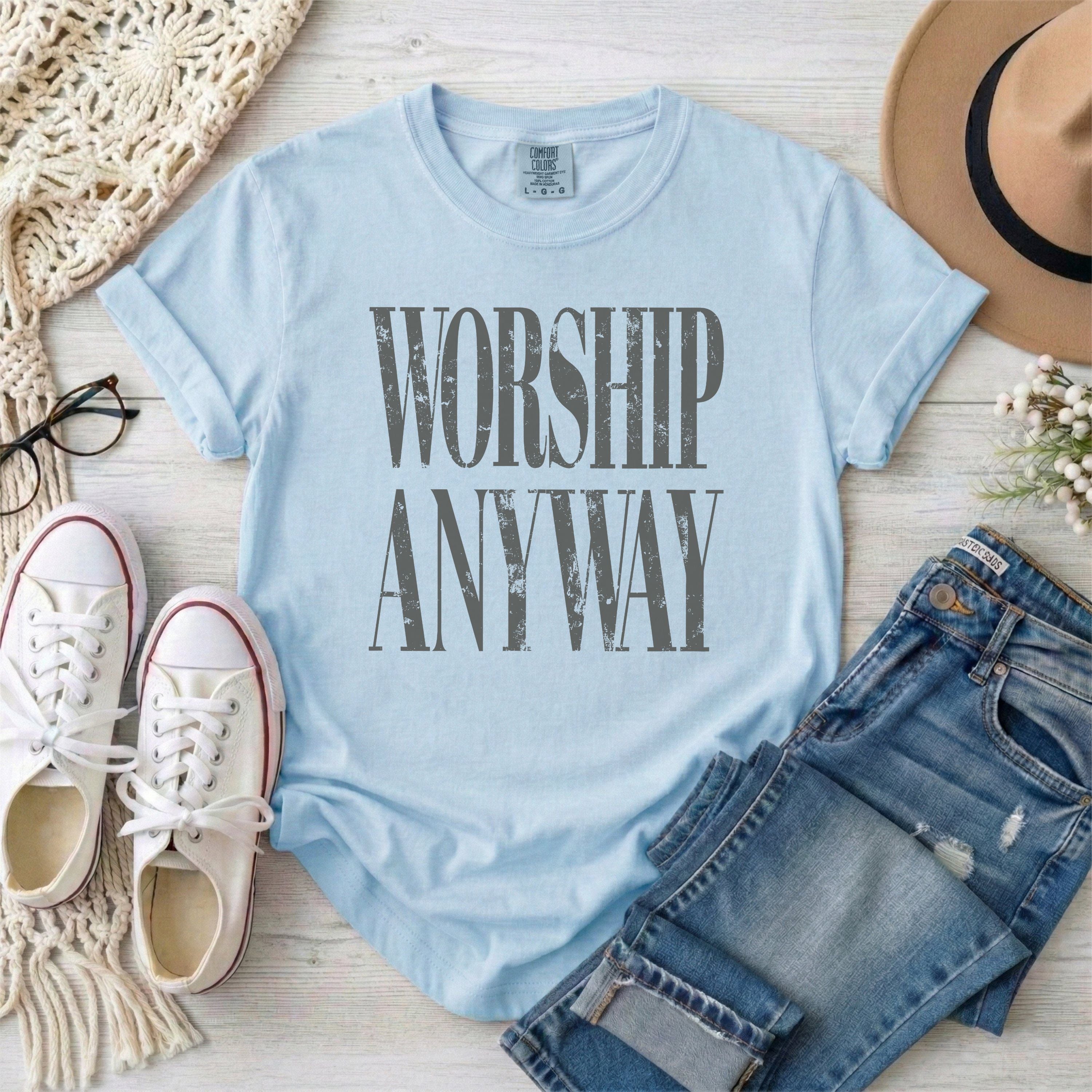 Worship Anyway T-Shirt • Gray Typography
