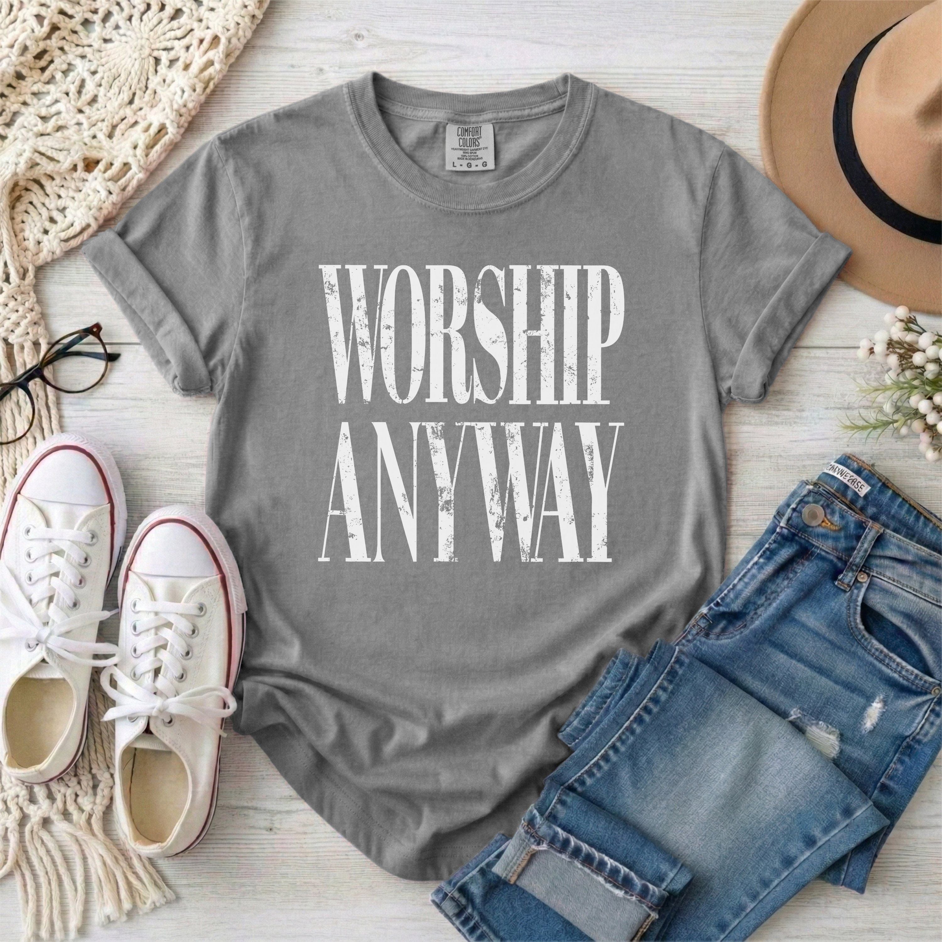 Worship Anyway T-Shirt • White Typography