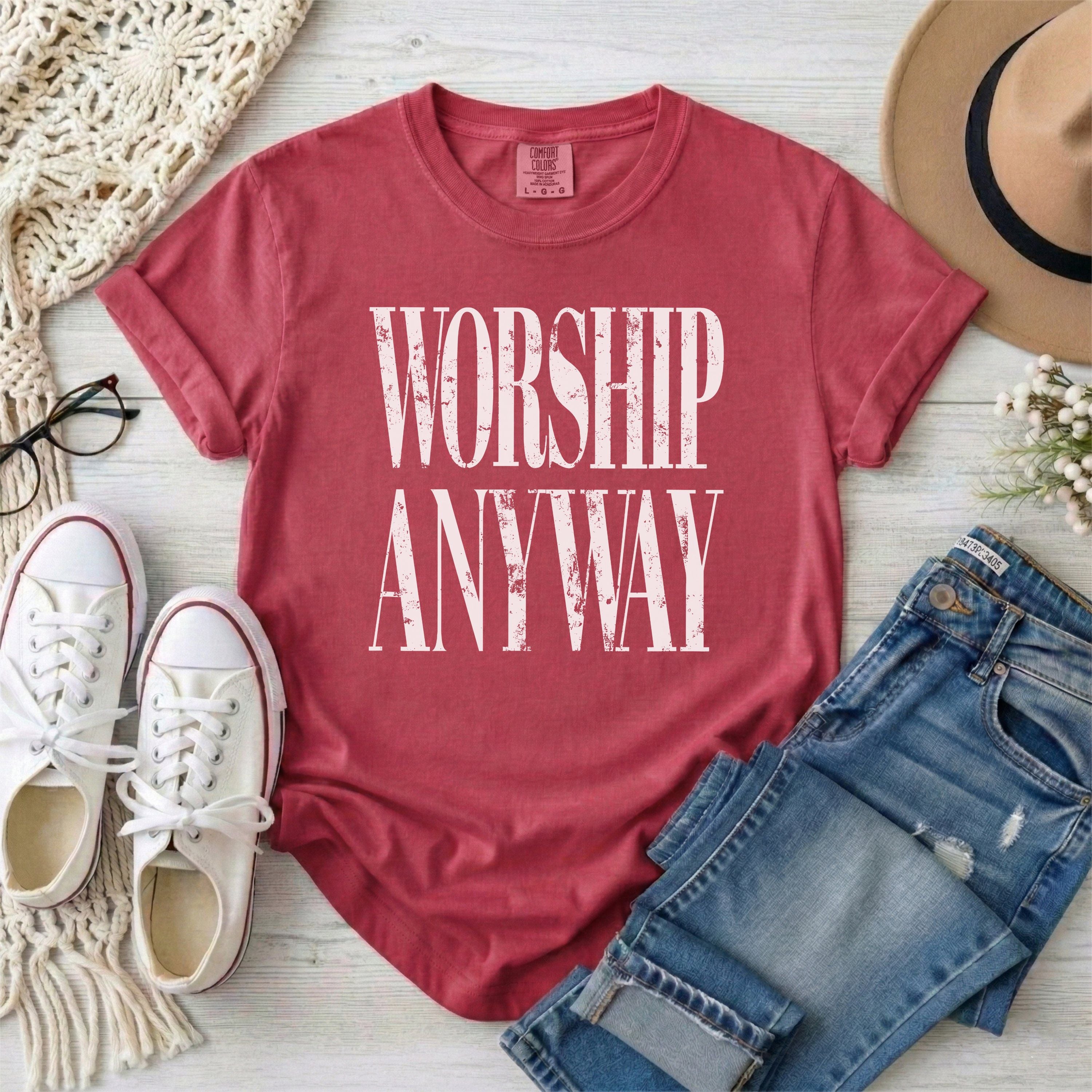 Worship Anyway T-Shirt • White Typography