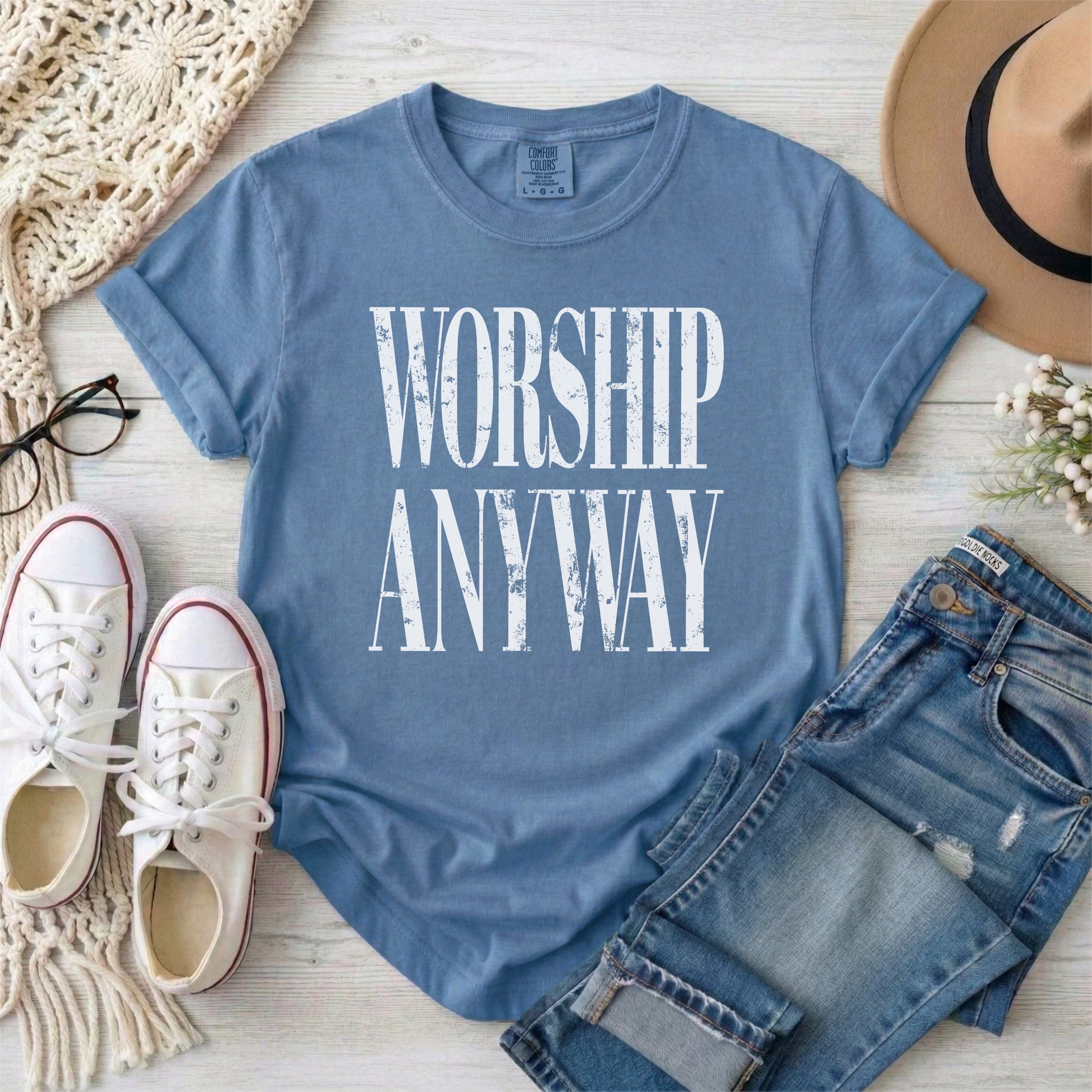 Worship Anyway T-Shirt • White Typography