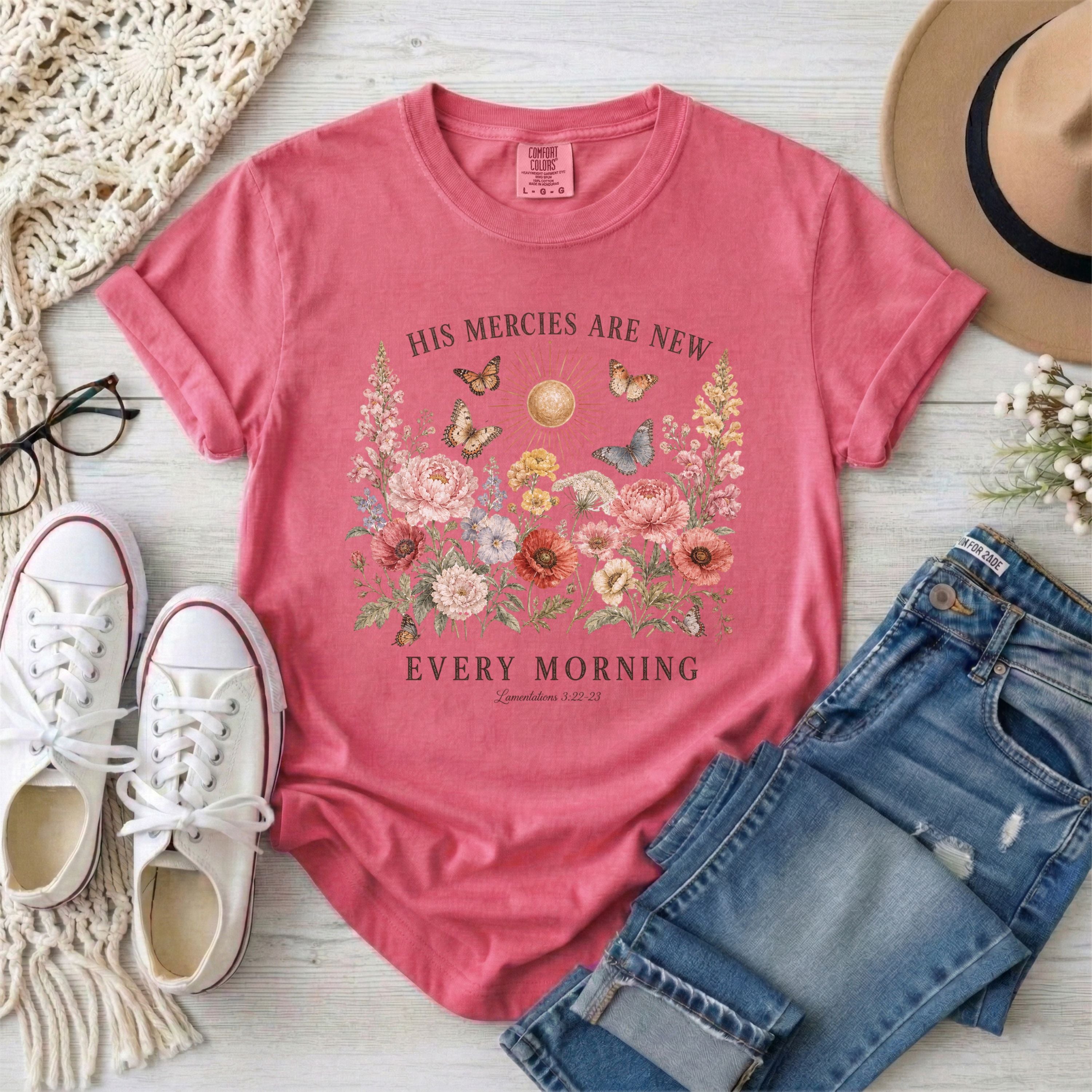 His Mercies Are New Every Morning Floral T-Shirt