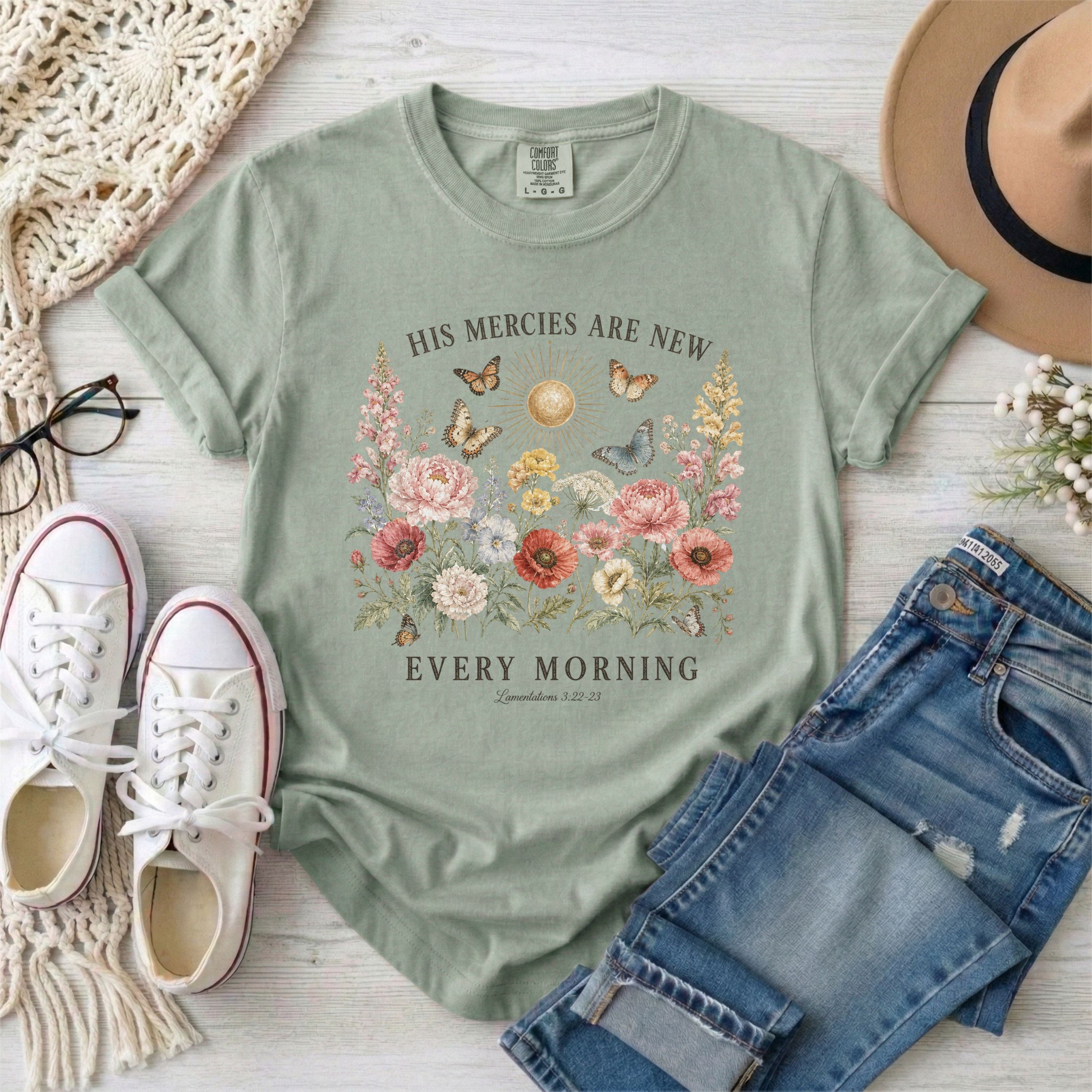 His Mercies Are New Every Morning Floral T-Shirt